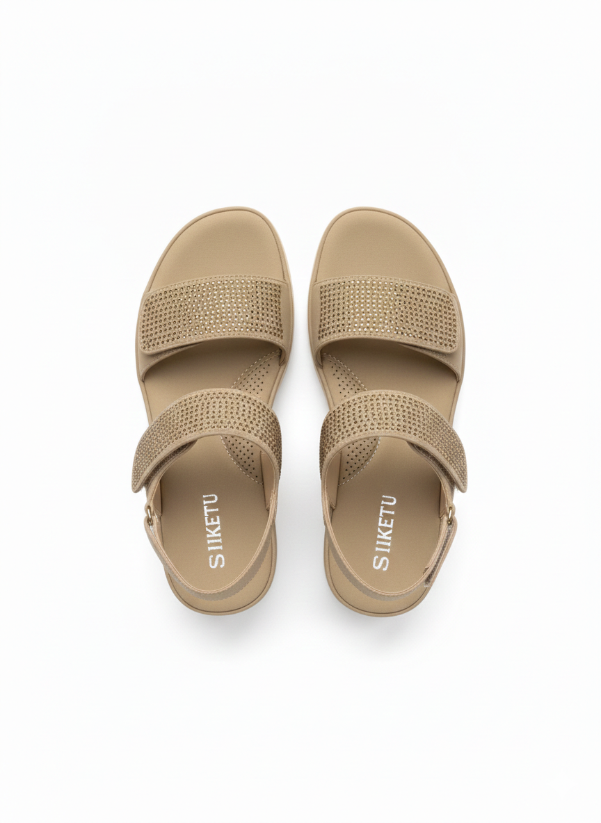 Merali Cushioned Velcro Double Strap Wedge Heel Sandals - The Heels India