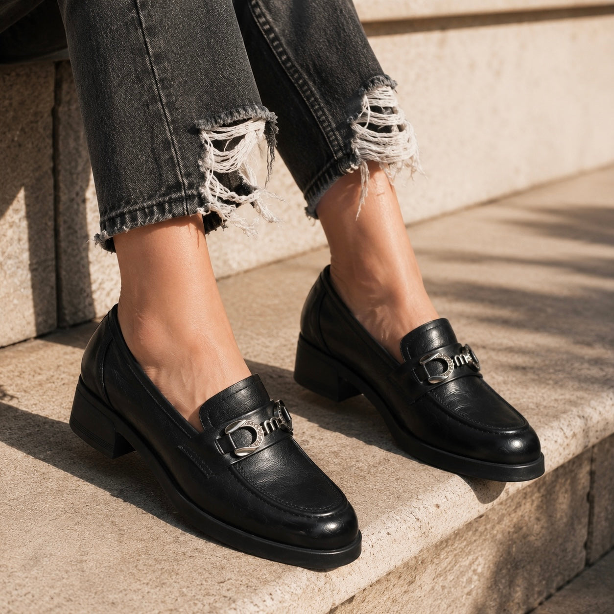 Kelly Premium Leather Mid Heel Loafers