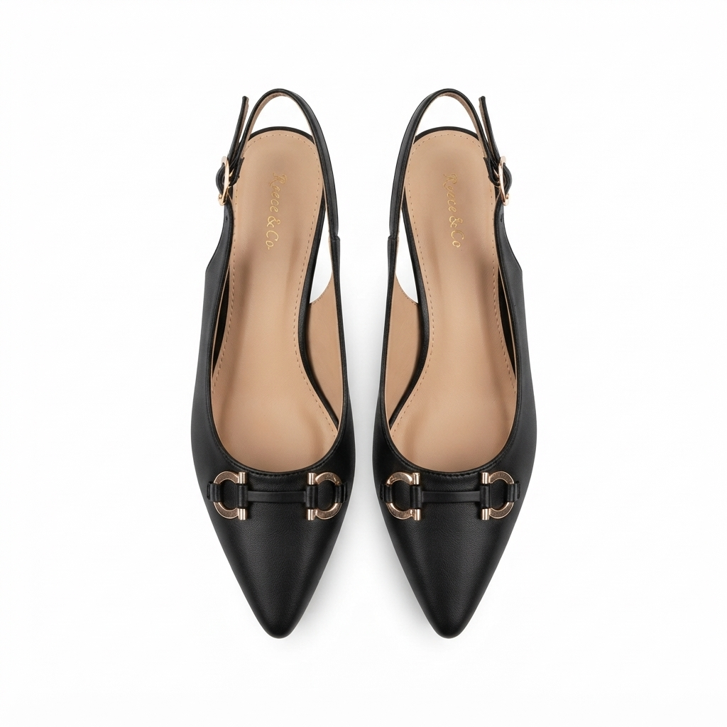 Brie Mini Premium Slingback Kitten Heels in Black - The Heels India