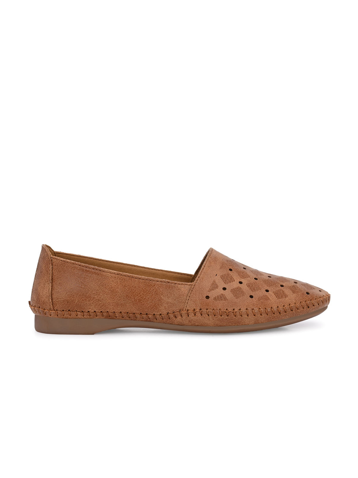 Estrella Perforated Cushioned Leather Ballerinas