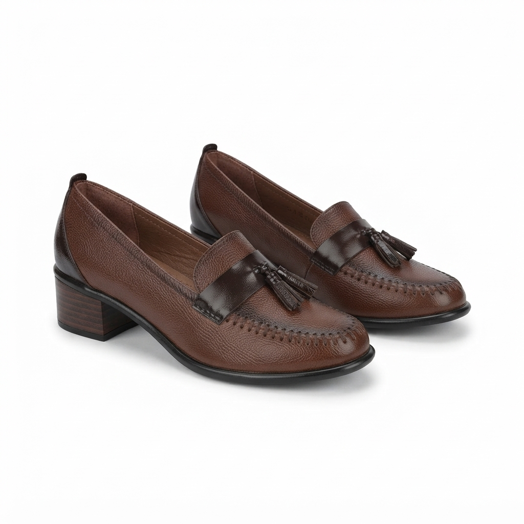 Fiona Leather Tassel Block Heel Loafers