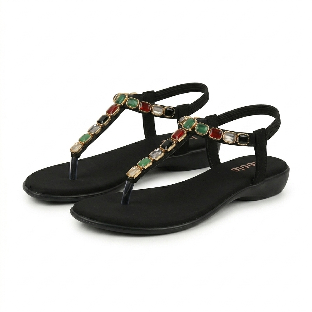 Sasha Embellished Back Elastic Flat Everyday Sandals
