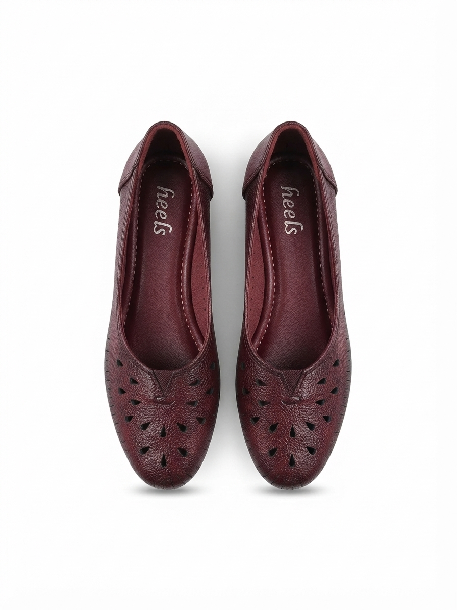 Lynda Perforated Leather Wedge Ballerinas