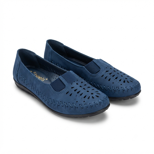Paulina Nubuk Perforated Leather Ballerinas in Navy - The Heels India