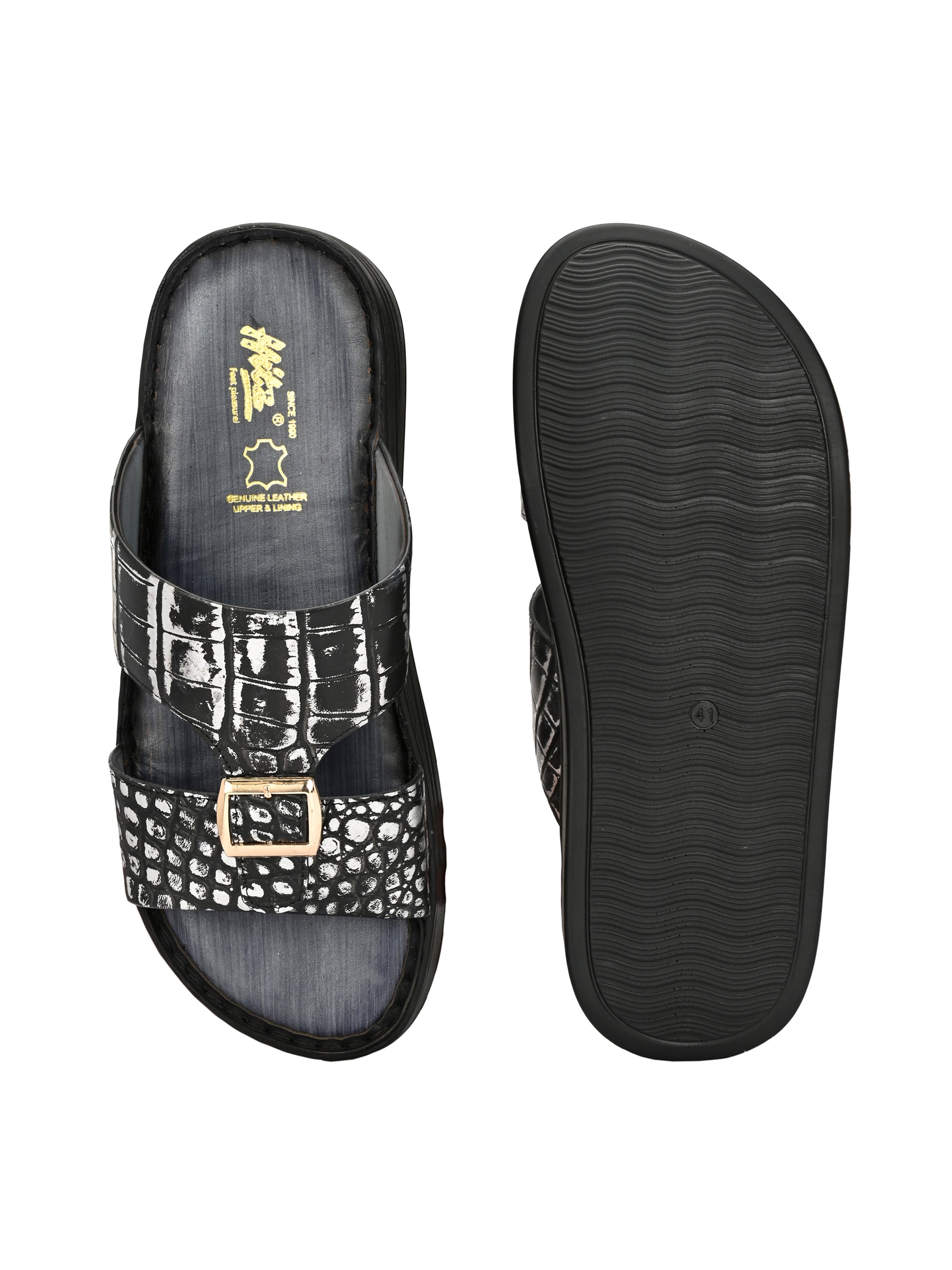 Levano Premium Metallic Grey Leather Slippers