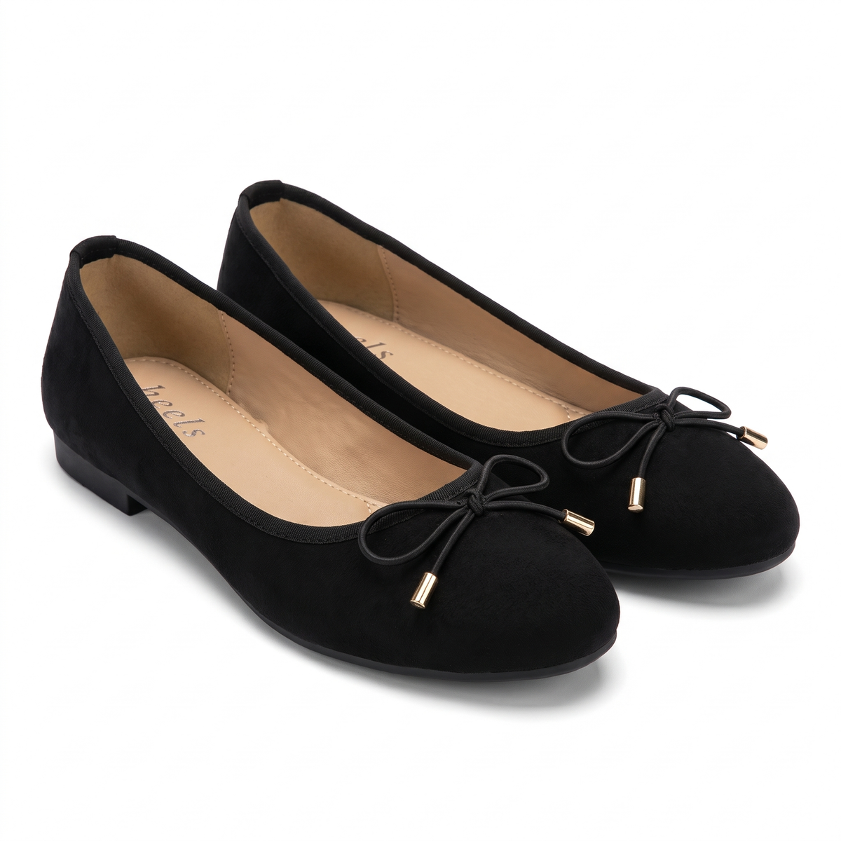 Charlette Cushioned Flat Knot Bow Suede Ballerinas in Black - The Heels India