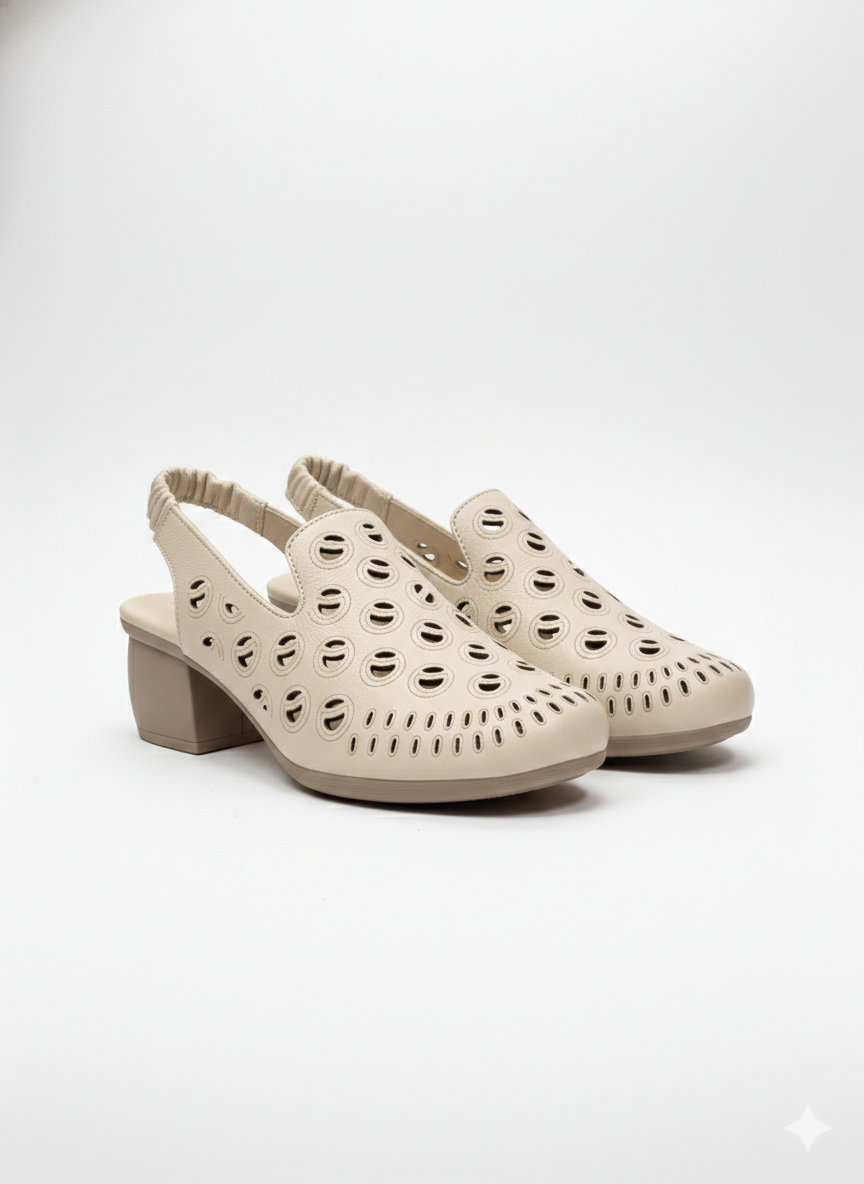 Sakina Premium Leather Perforated Slingback Summer Sandals - The Heels India