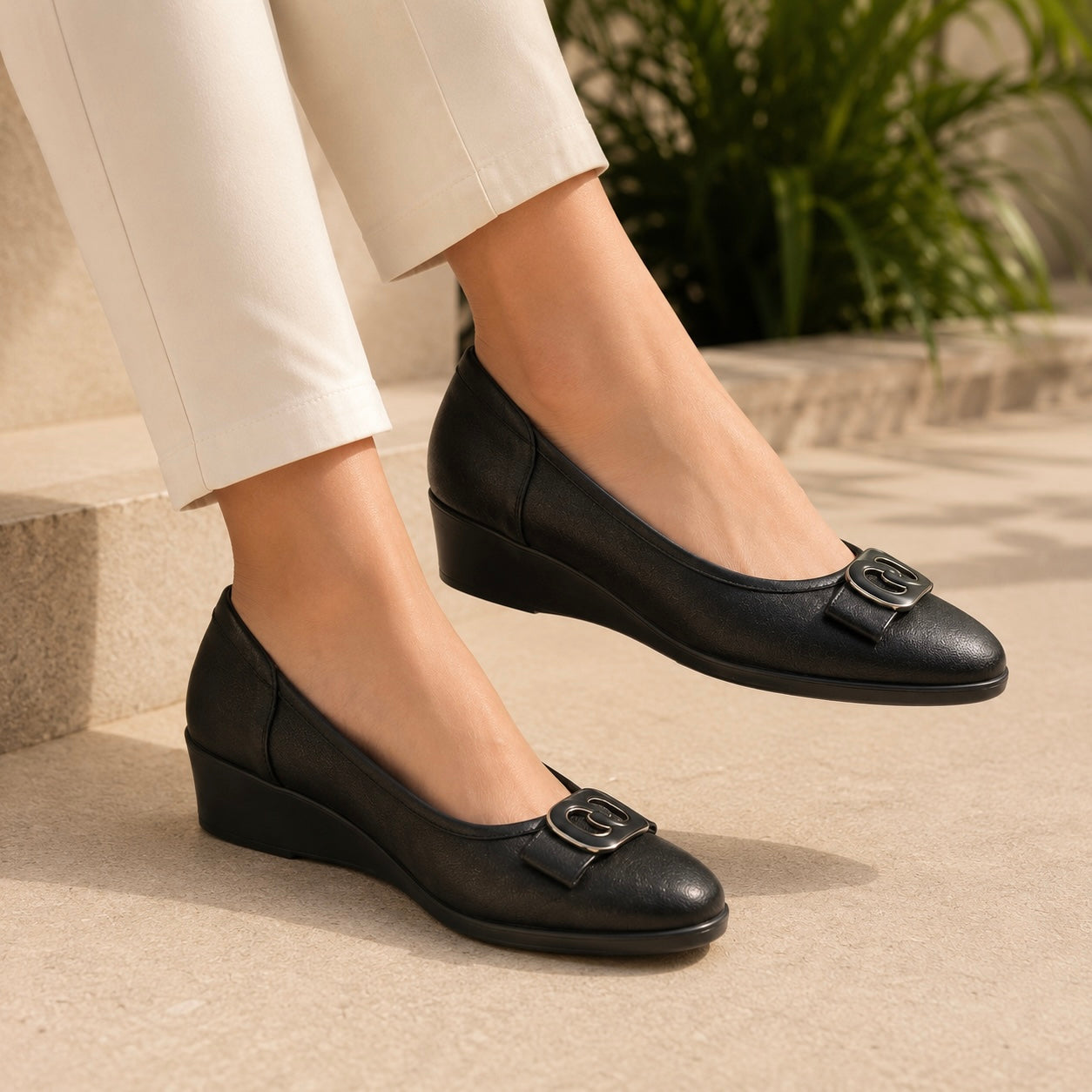 Estrella Premium Leather Wedge Heel Ballerinas