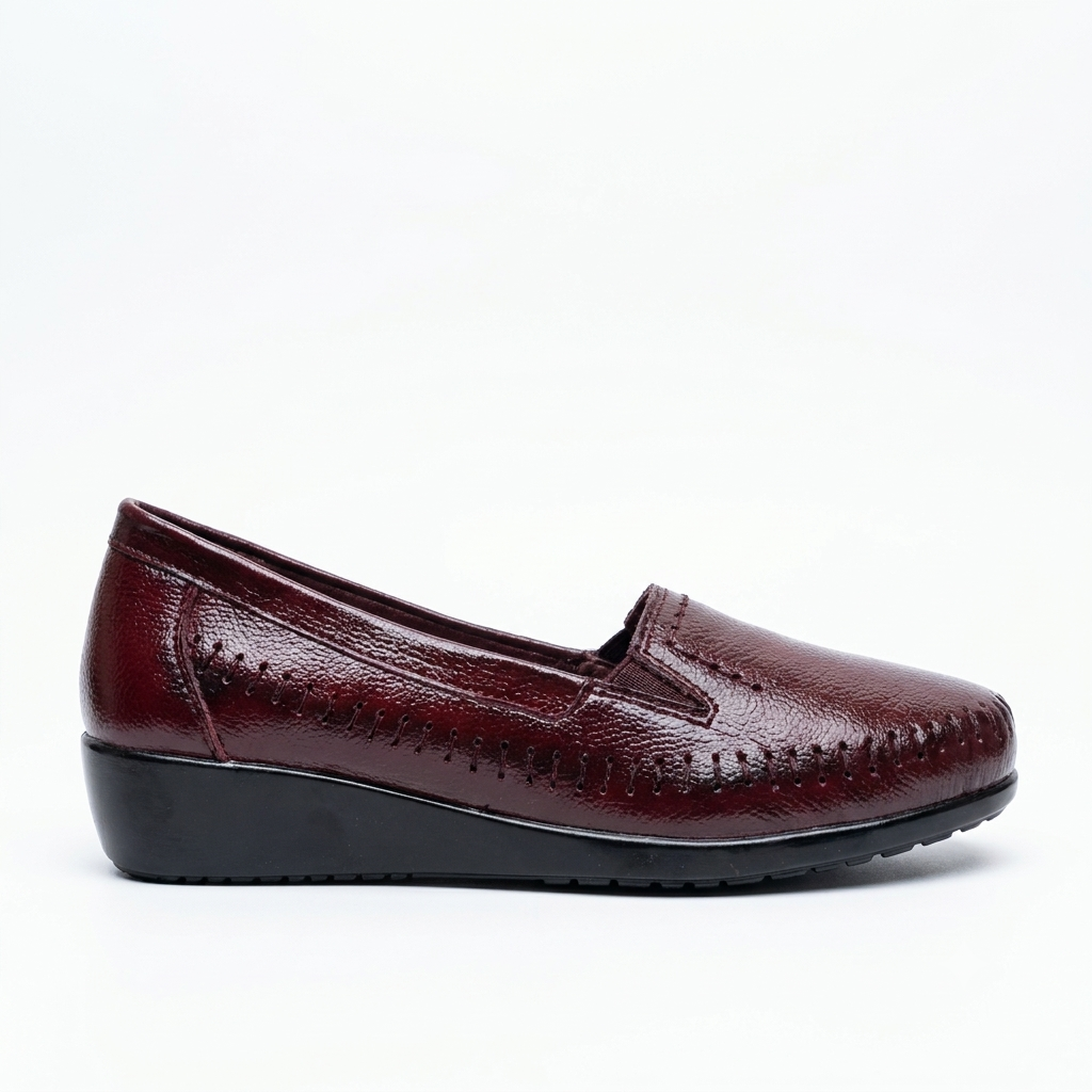 Lizzy Wedge Leather Classic Ballerinas in Maroon - The Heels India