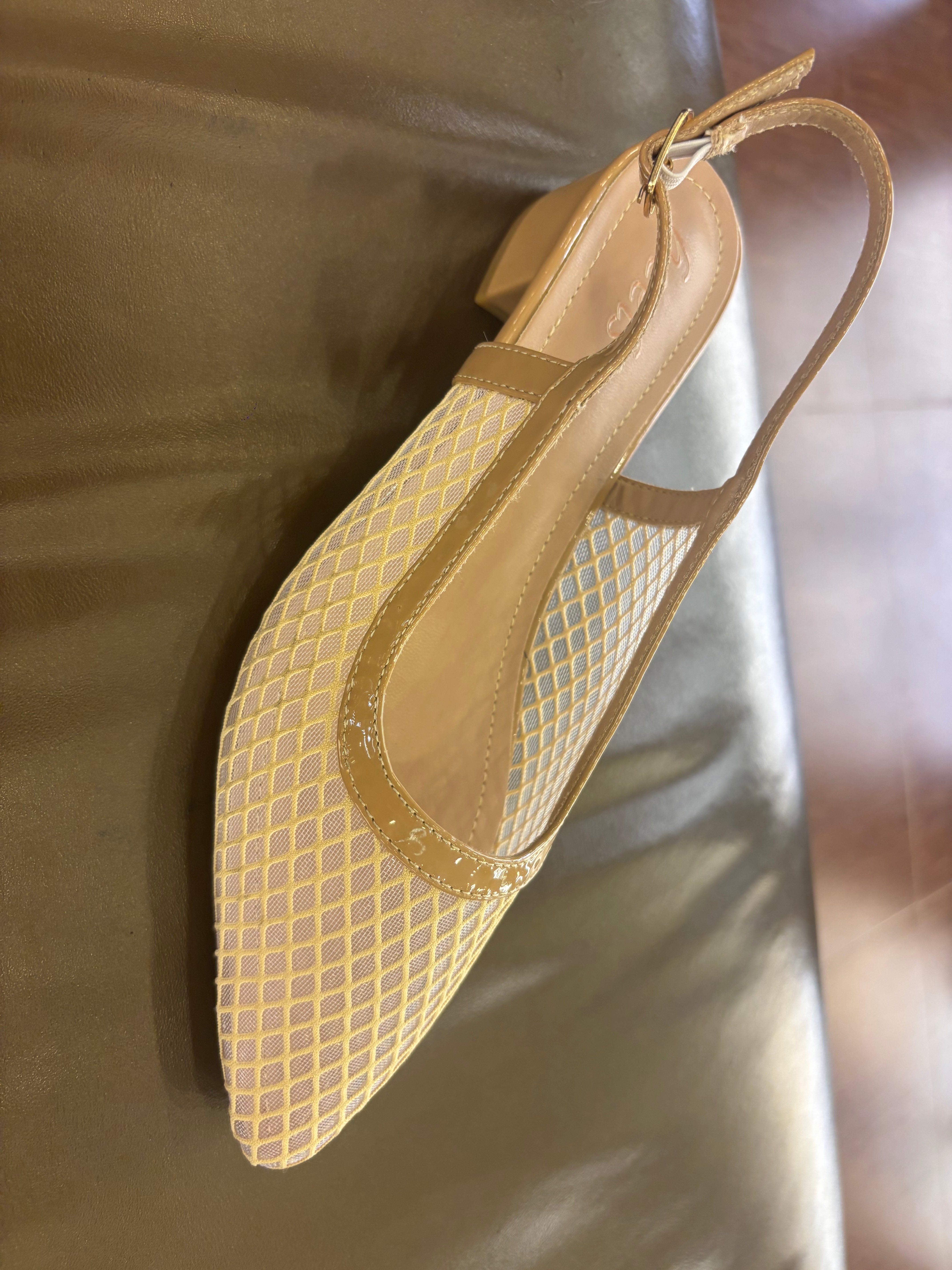 Medusa Mesh Sling Back Mid Block Heel Ballerinas - The Heels India