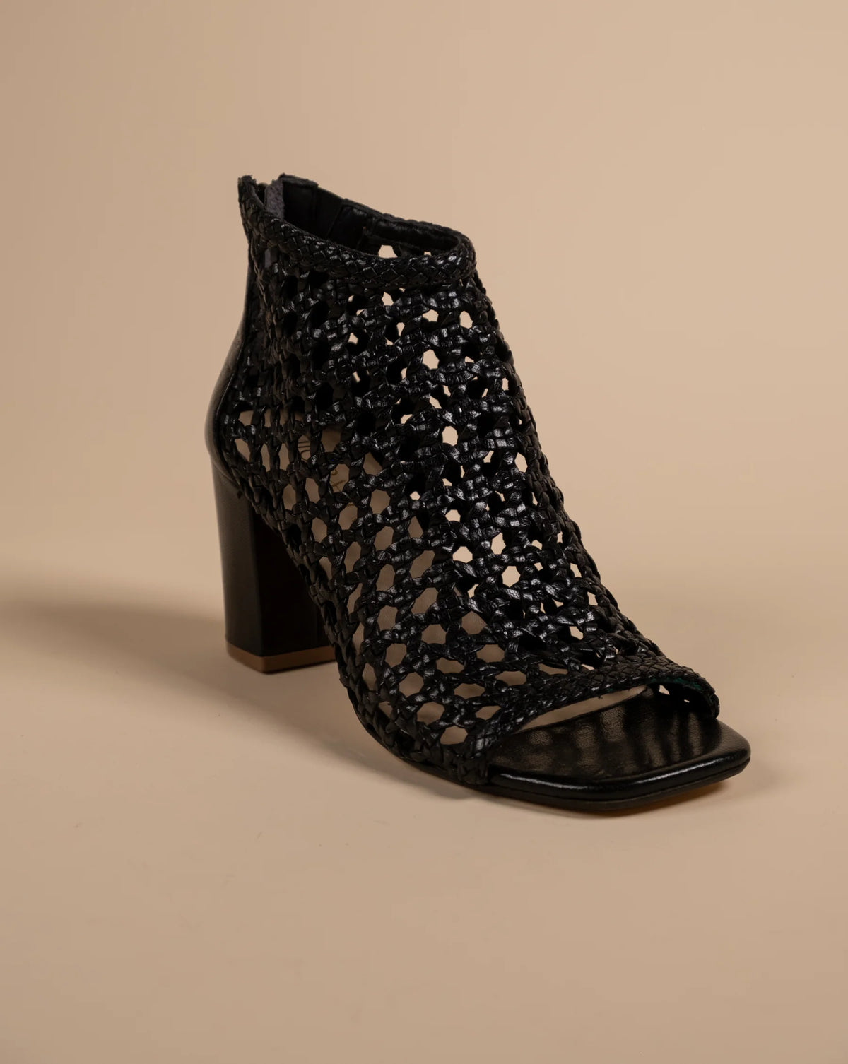 TESSA Premium Leather Mesh Gladiator Peep Toe Block Heels