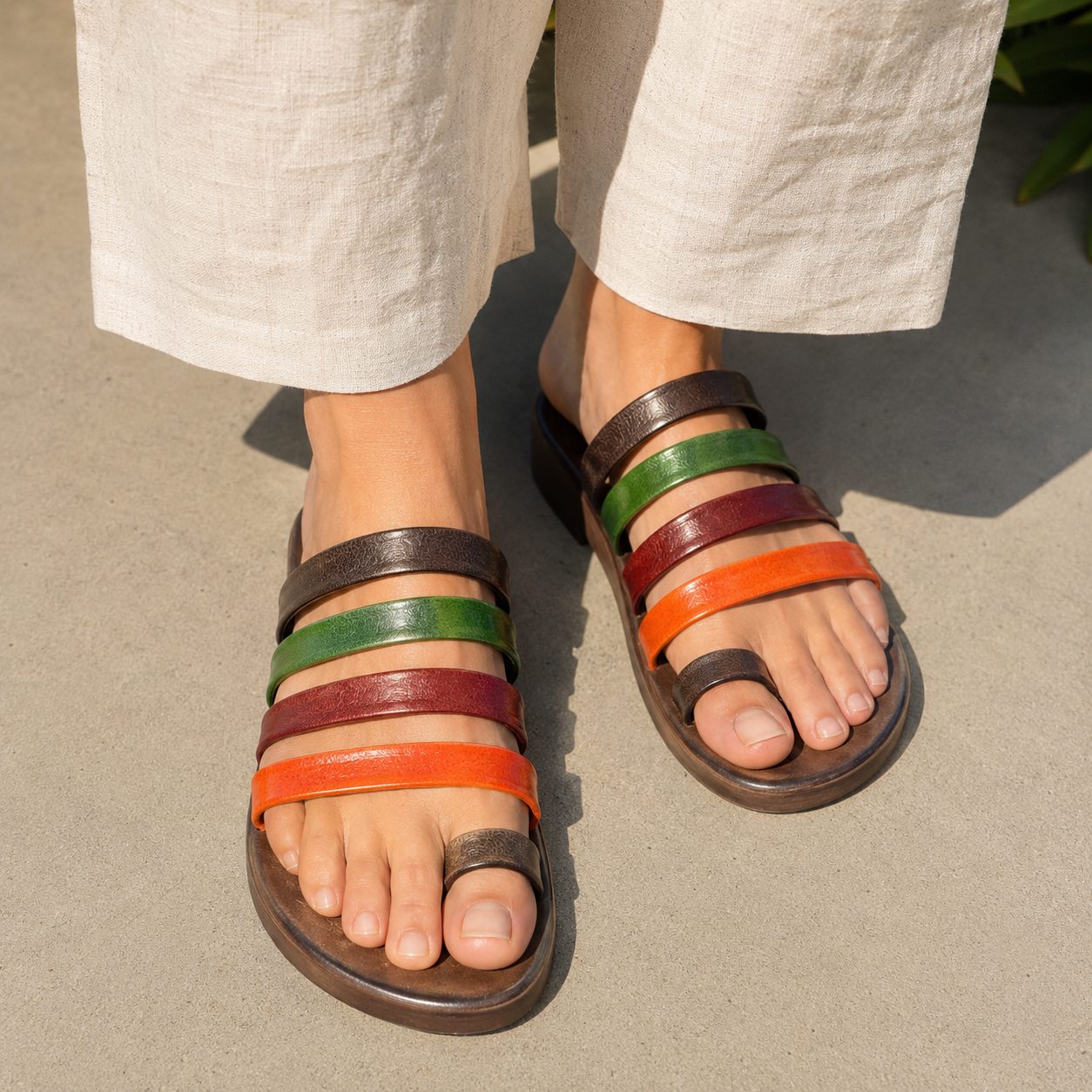 Joy Leather Thumb Strap Flat Slippers