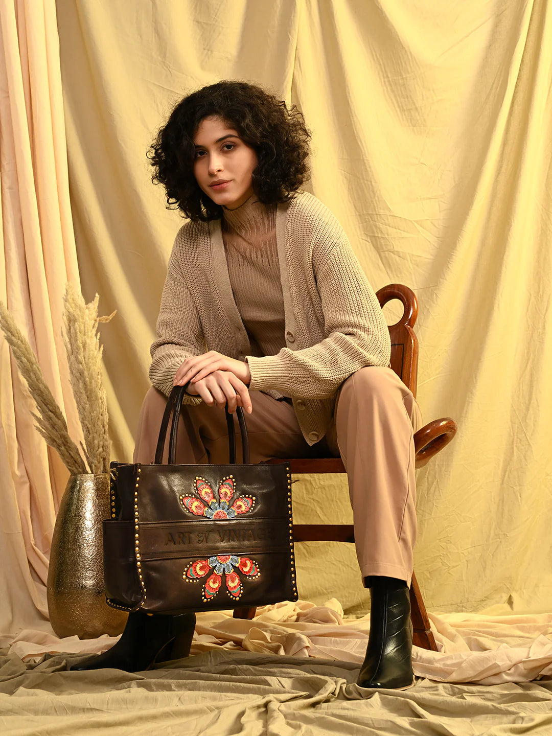 Nomad's Treasure: Brown Leather Tote Bag