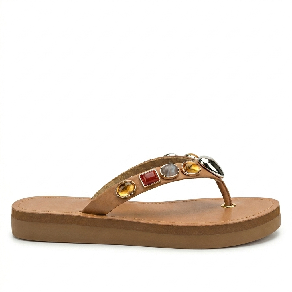 Norelle Cushioned Gemstone V Strap Comfort Summer Slippers