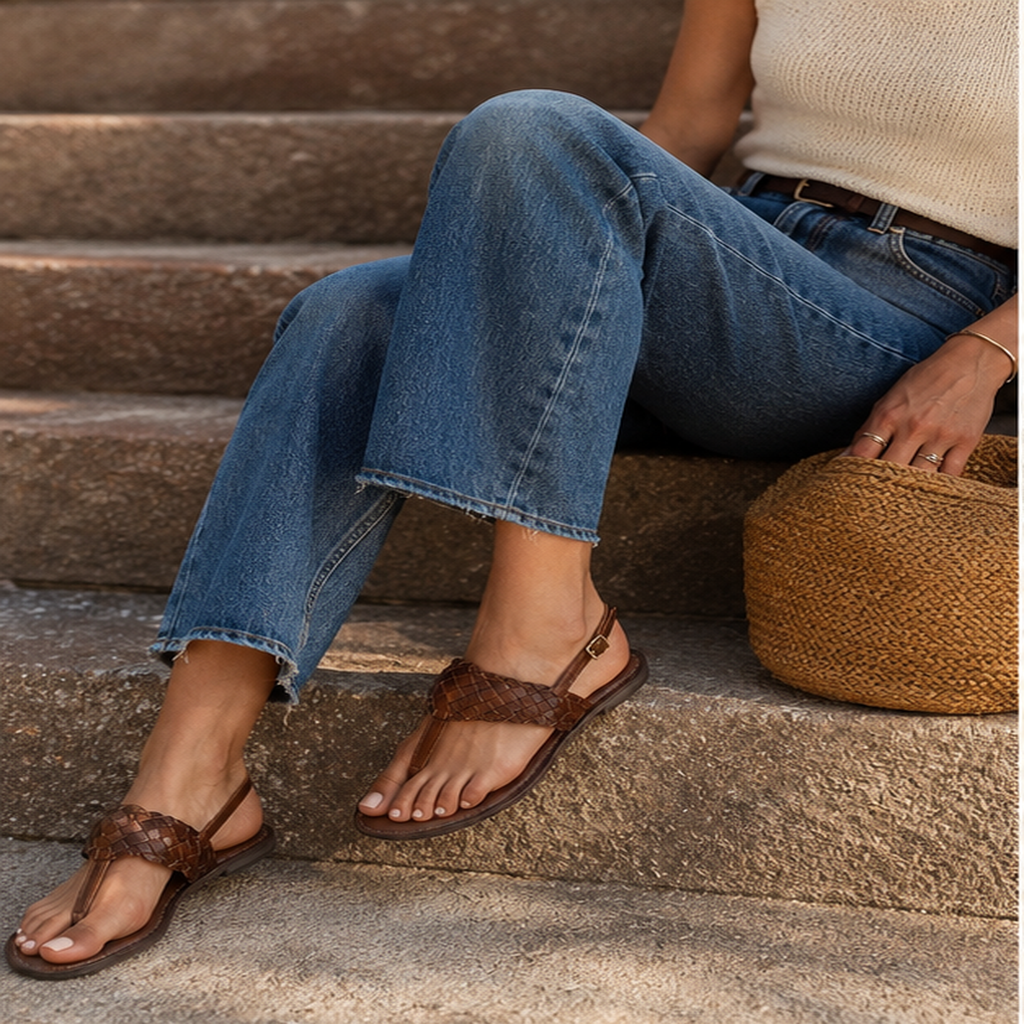 Venezia Woven Leather Flat Sandals - The Heels India