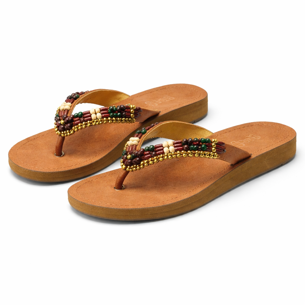 Zeeba Cushioned Ethnic Beads Slippers - The Heels India