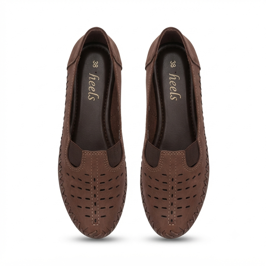 Paulina Nubuk Perforated Leather Ballerinas in Brown - The Heels India