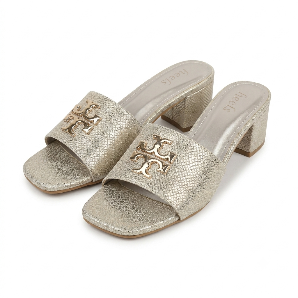 Klara Slip On Block Heel Mules in Gold - The Heels India