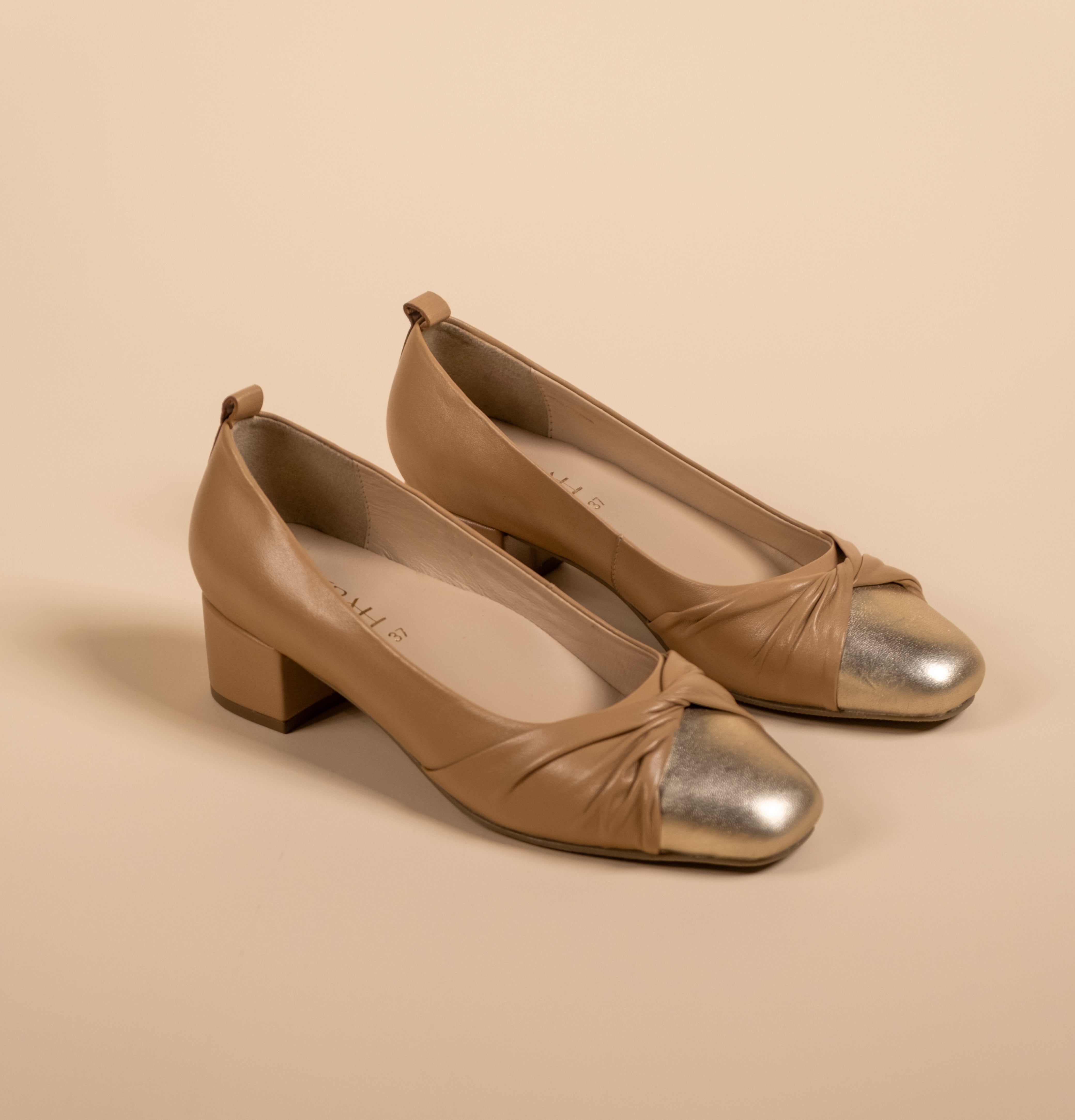 ZYRA Premium Leather Cap Toe Swirl Block Heels