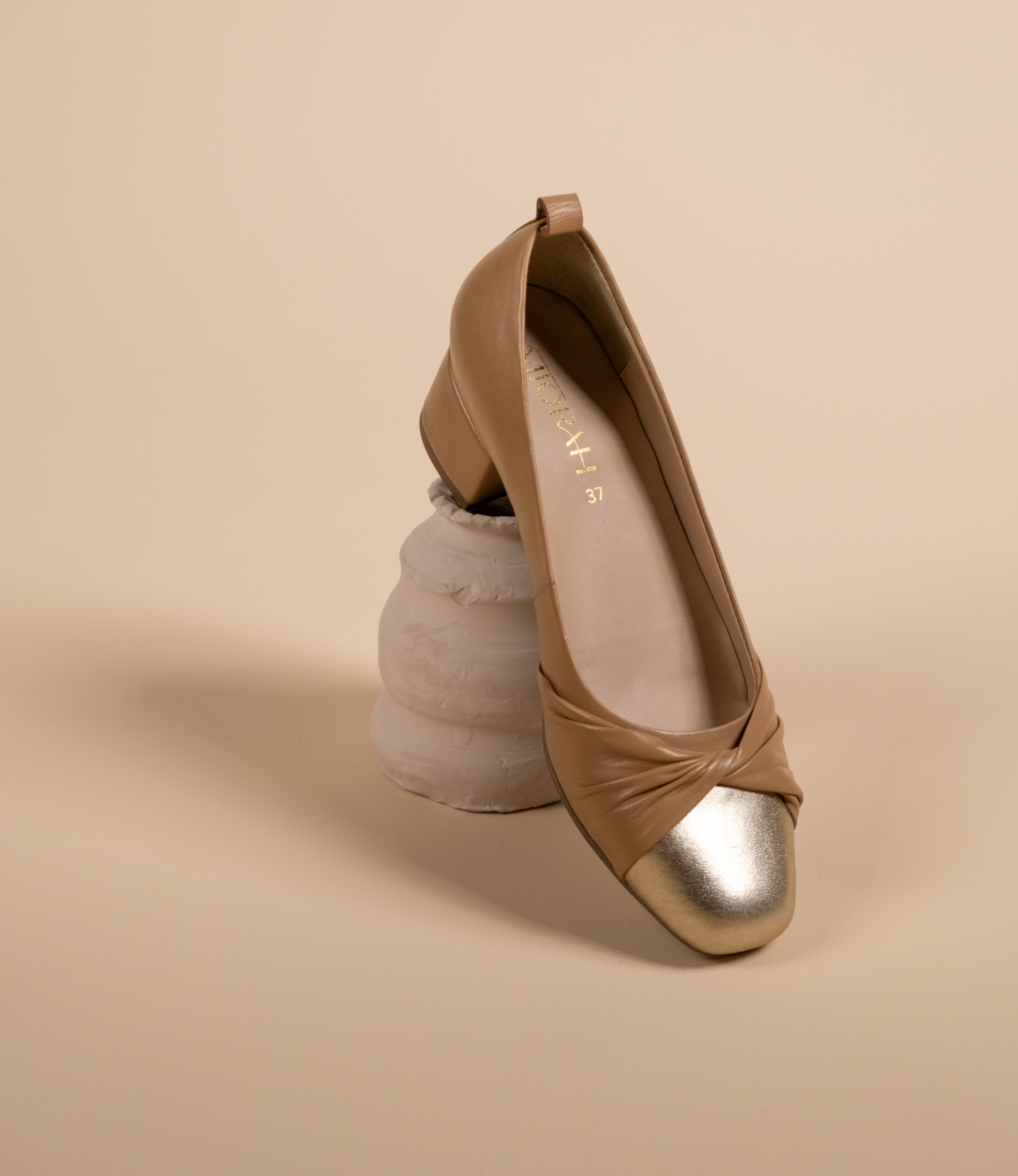 ZYRA Premium Leather Cap Toe Swirl Block Heels