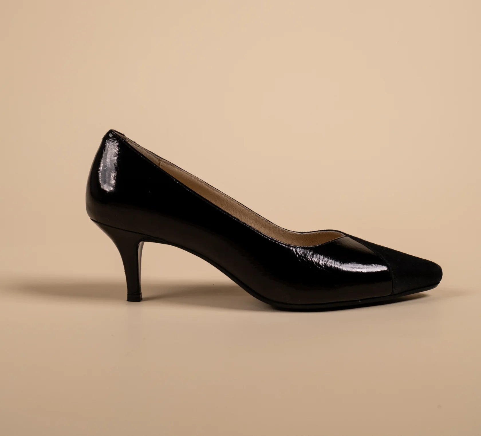 KYLIE Premium Leather Suede / Patent Kitten Heel Pumps - The Heels India