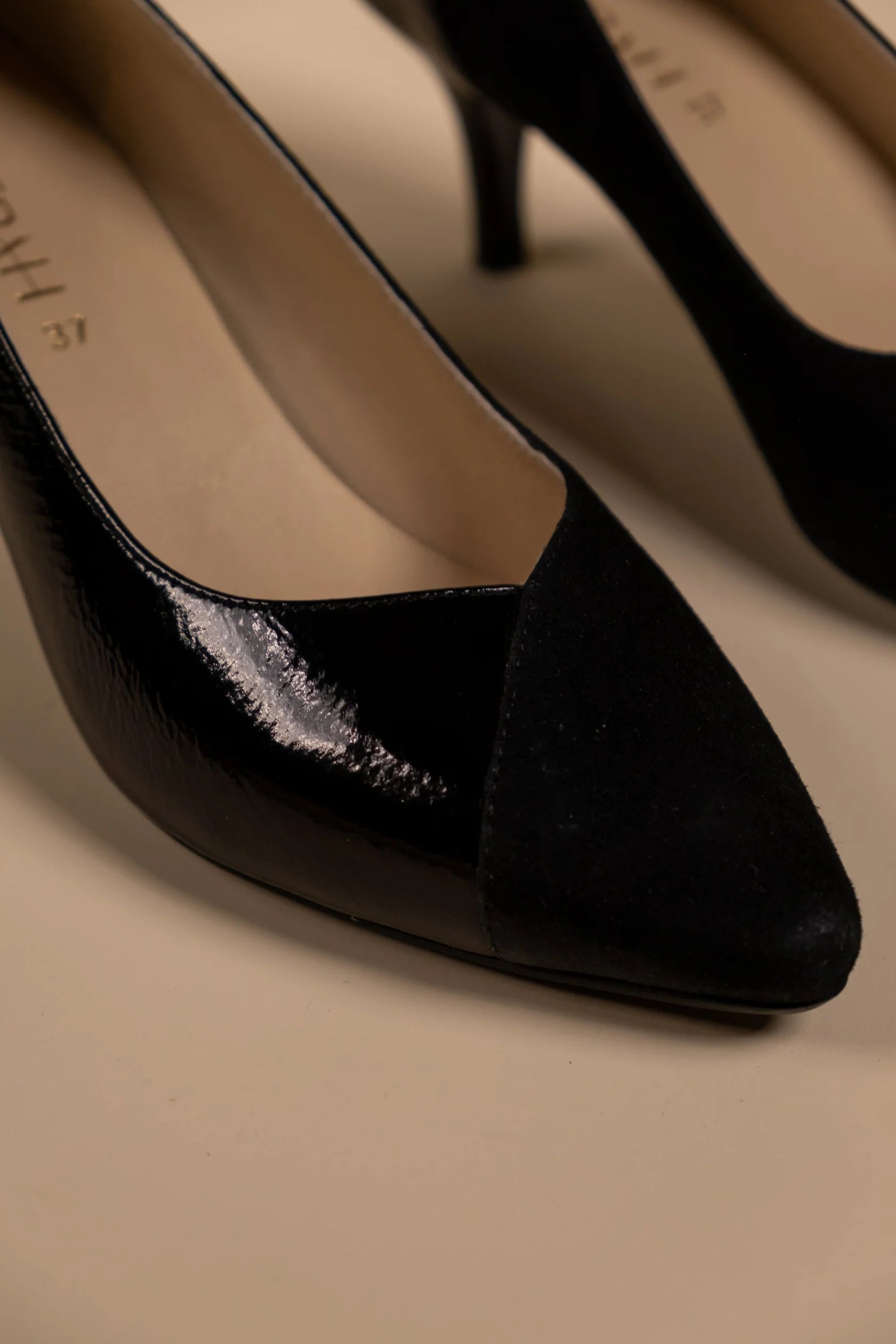 KYLIE Premium Leather Suede / Patent Kitten Heel Pumps - The Heels India