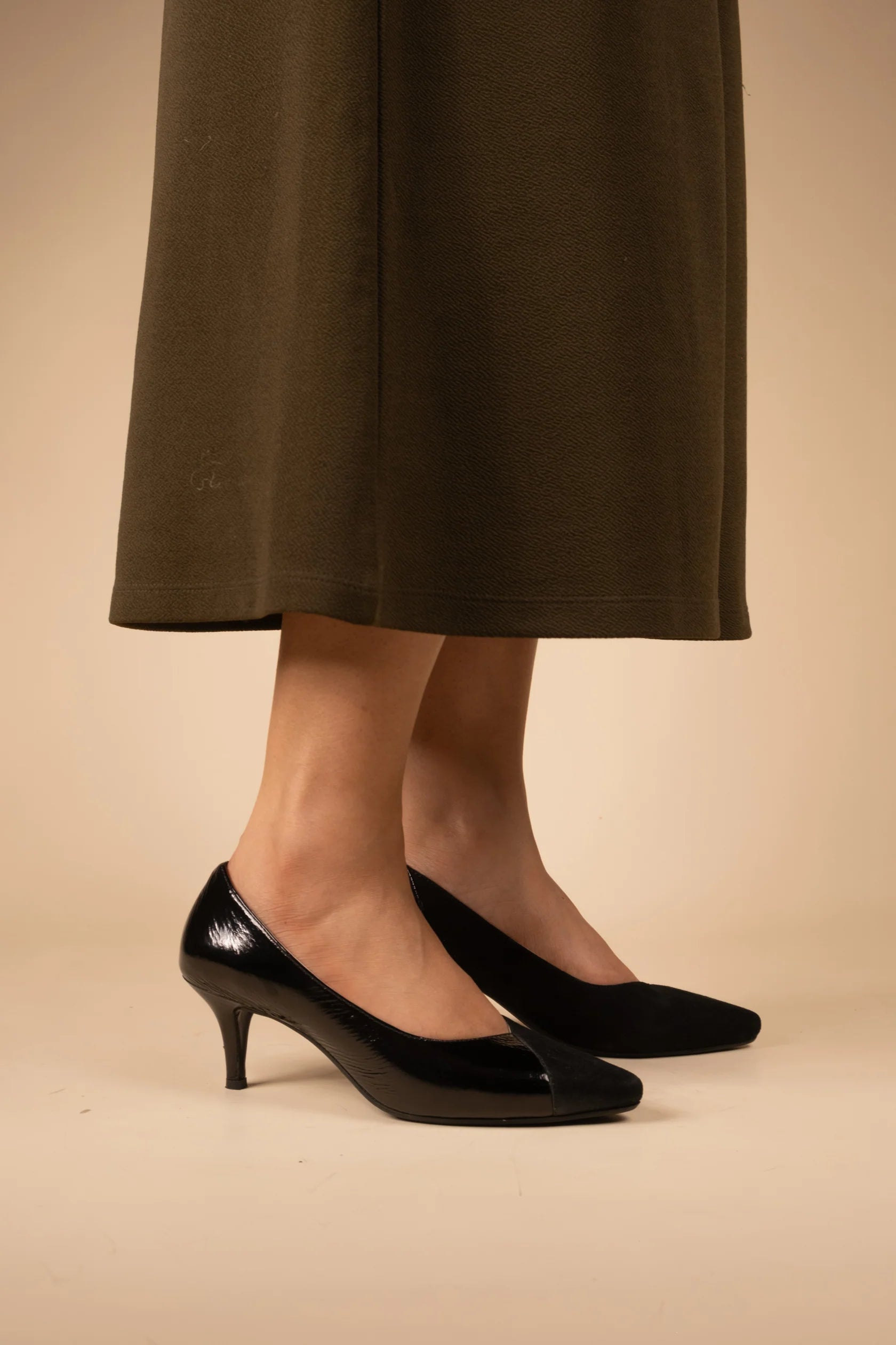 KYLIE Premium Leather Suede / Patent Kitten Heel Pumps - The Heels India