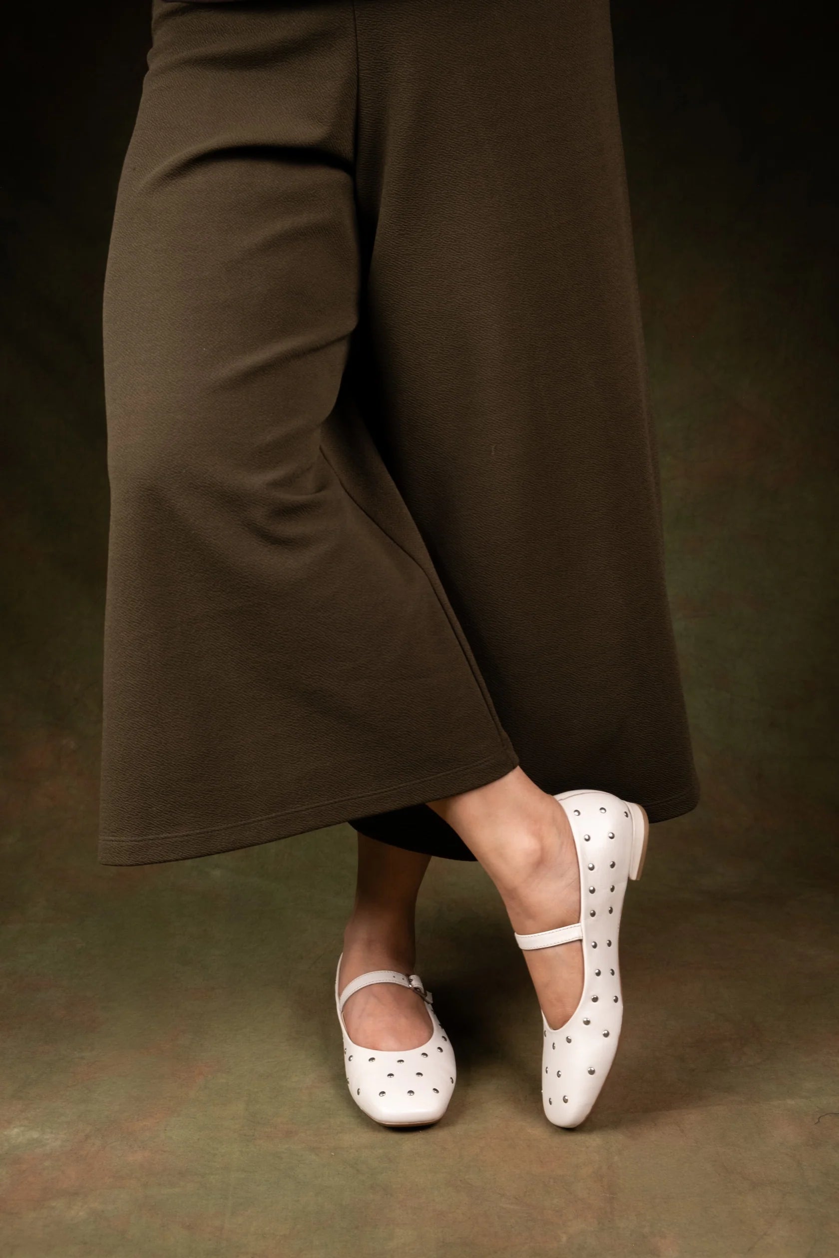 DIVA Premium Leather Flat Stud Mary Jane Ballerinas - The Heels India