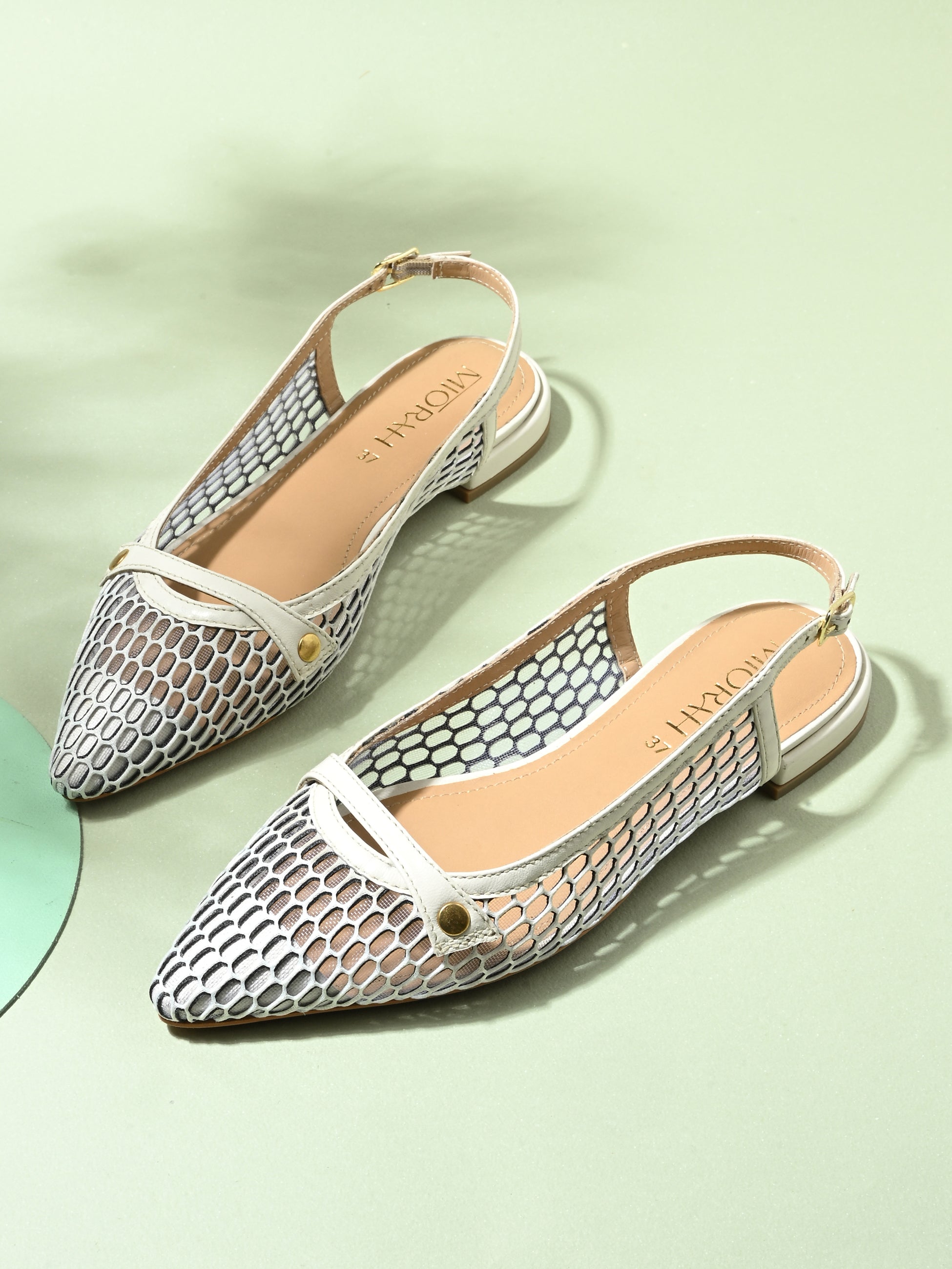 ALOHA Premium Leather Mesh Pointed Ballerinas