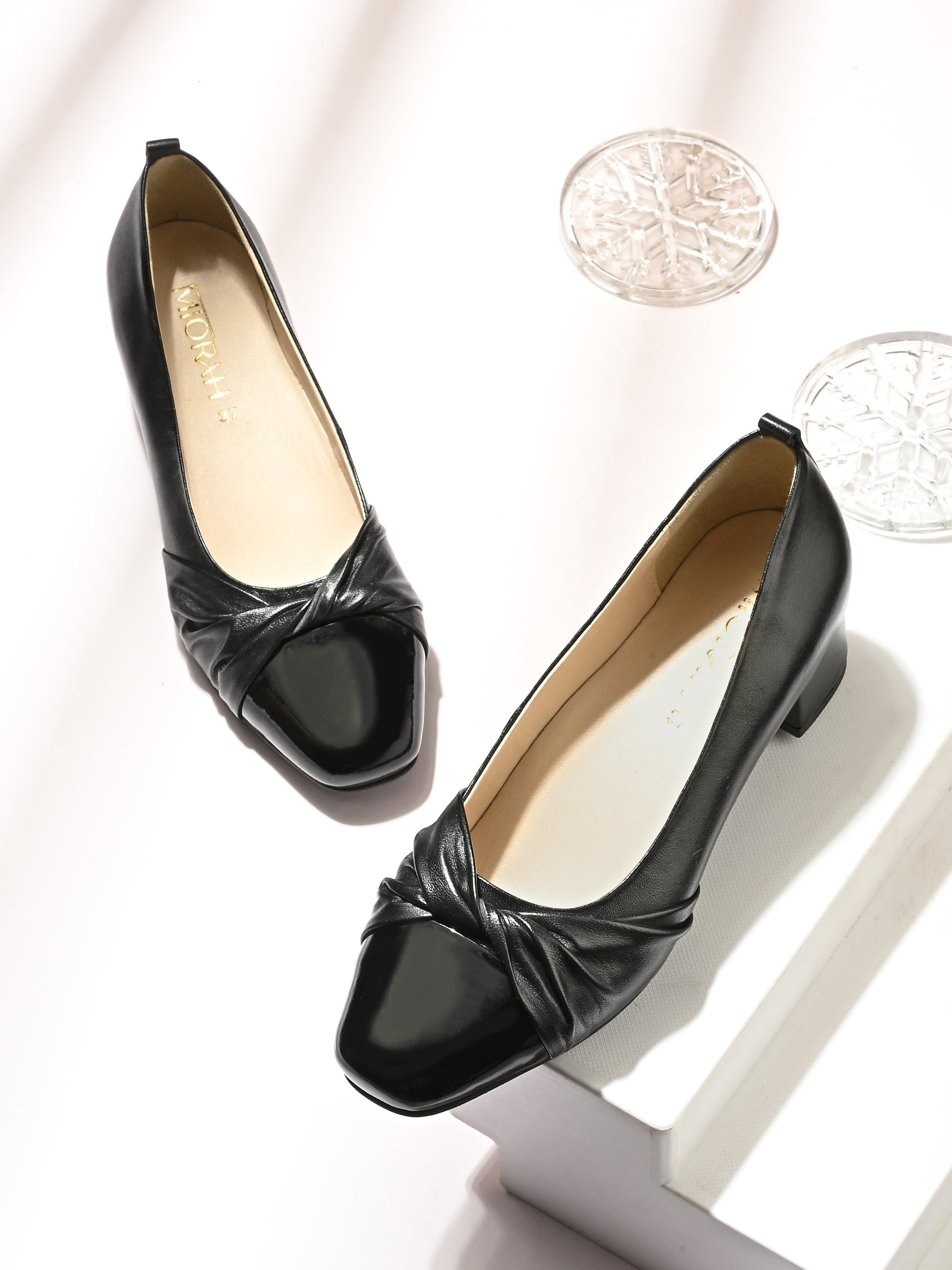 ZYRA Premium Leather Cap Toe Swirl Block Heels