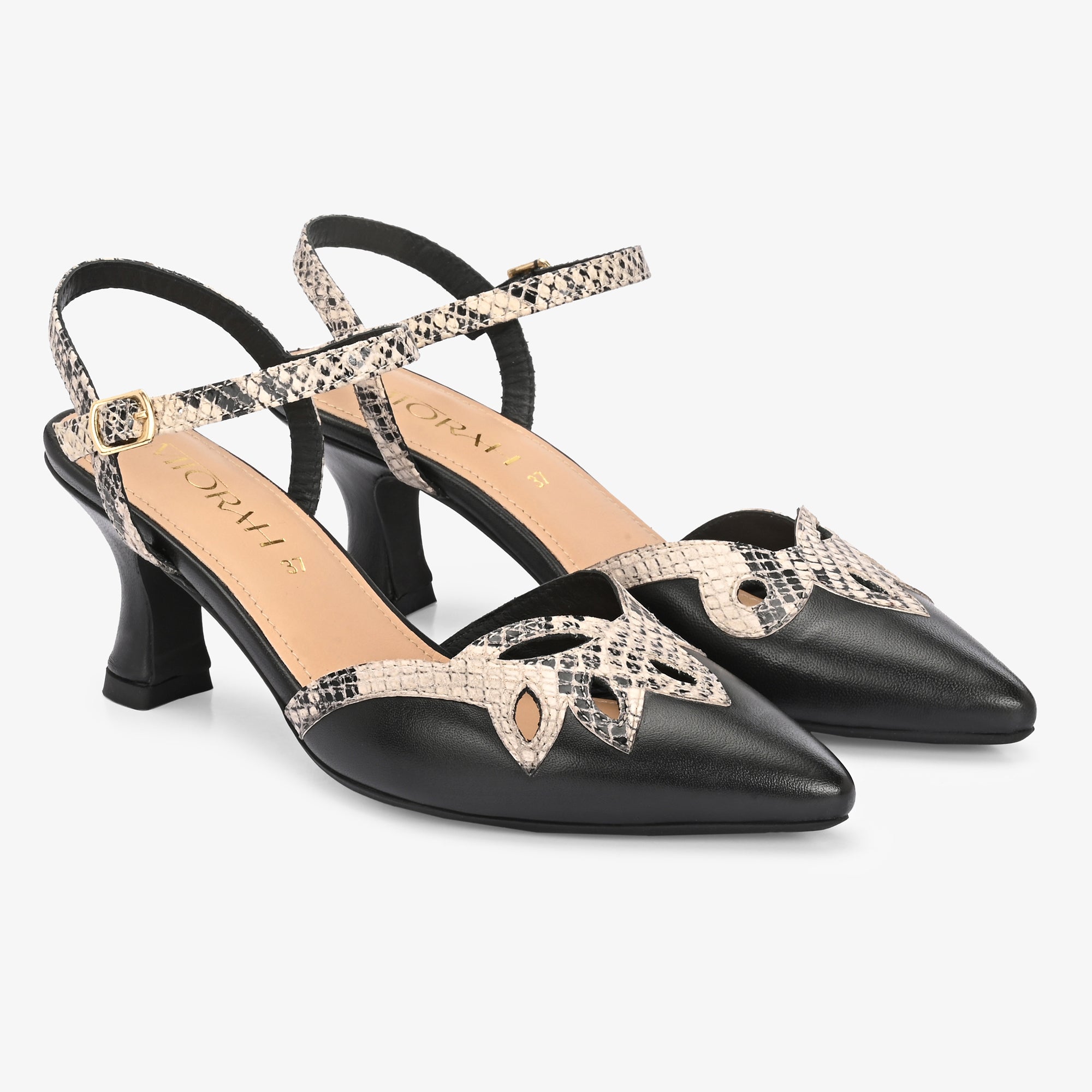 ELYSIA Premium Leather Ankle Strap Kitten Heels