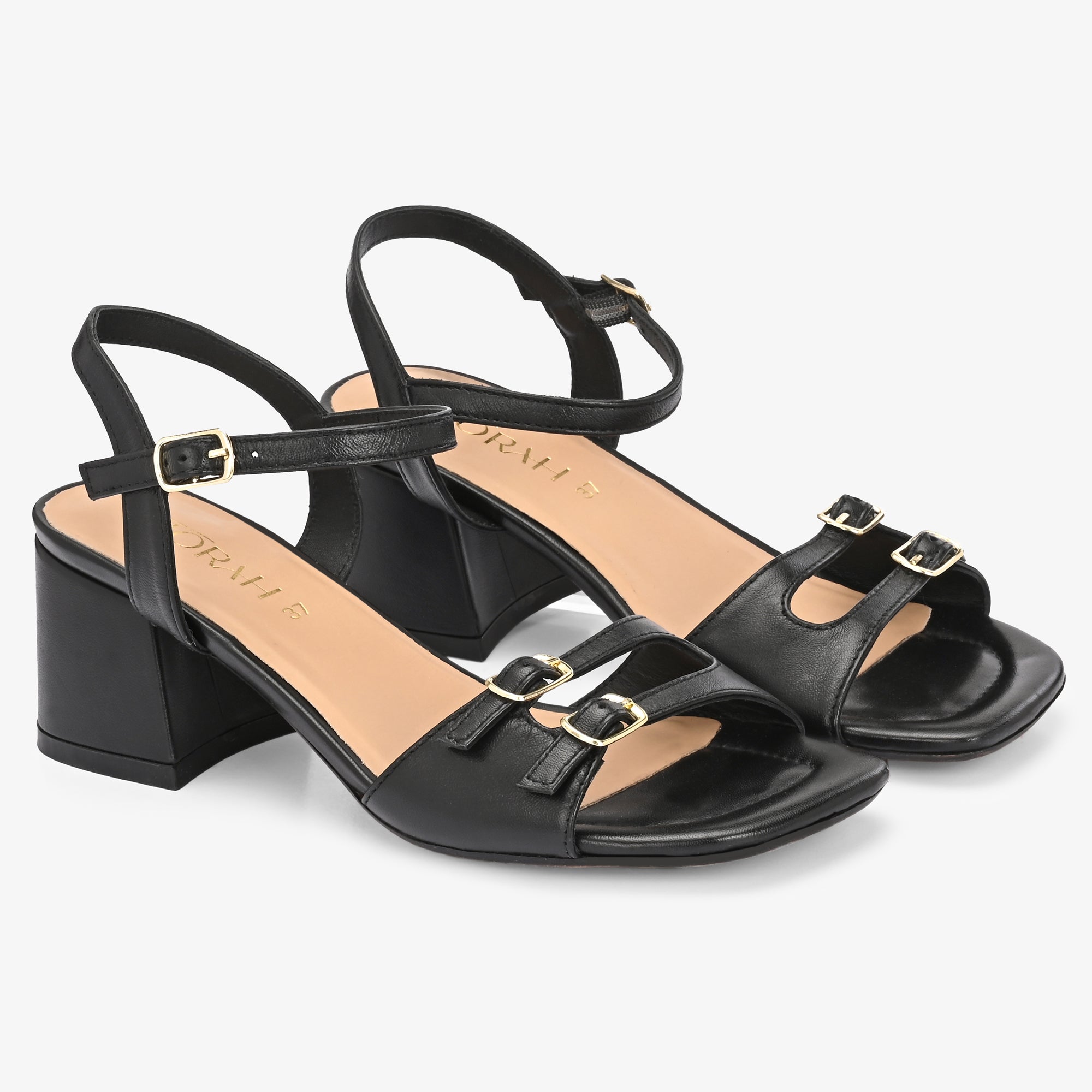 ROSELLE Premium Leather Block Heel Sandals