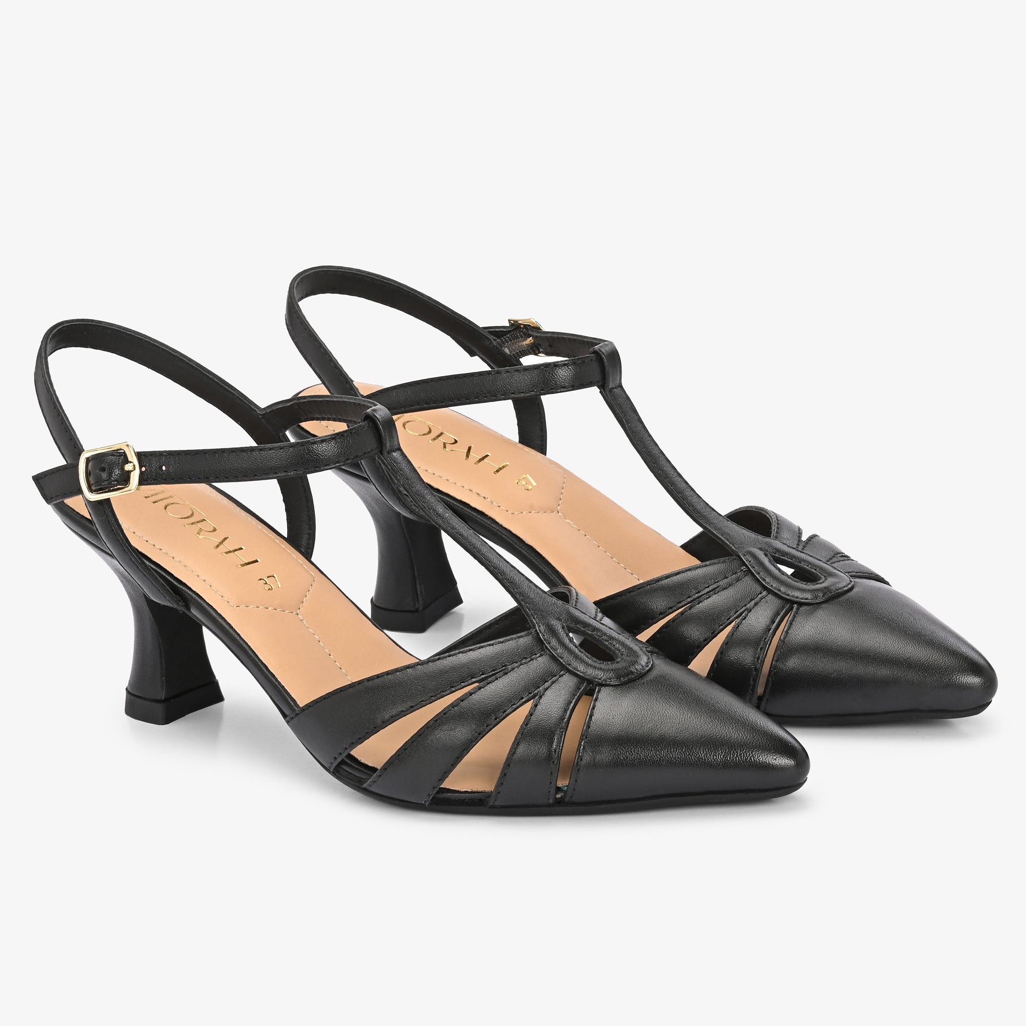 AMARA Premium Leather Ankle Strap Kitten Heels