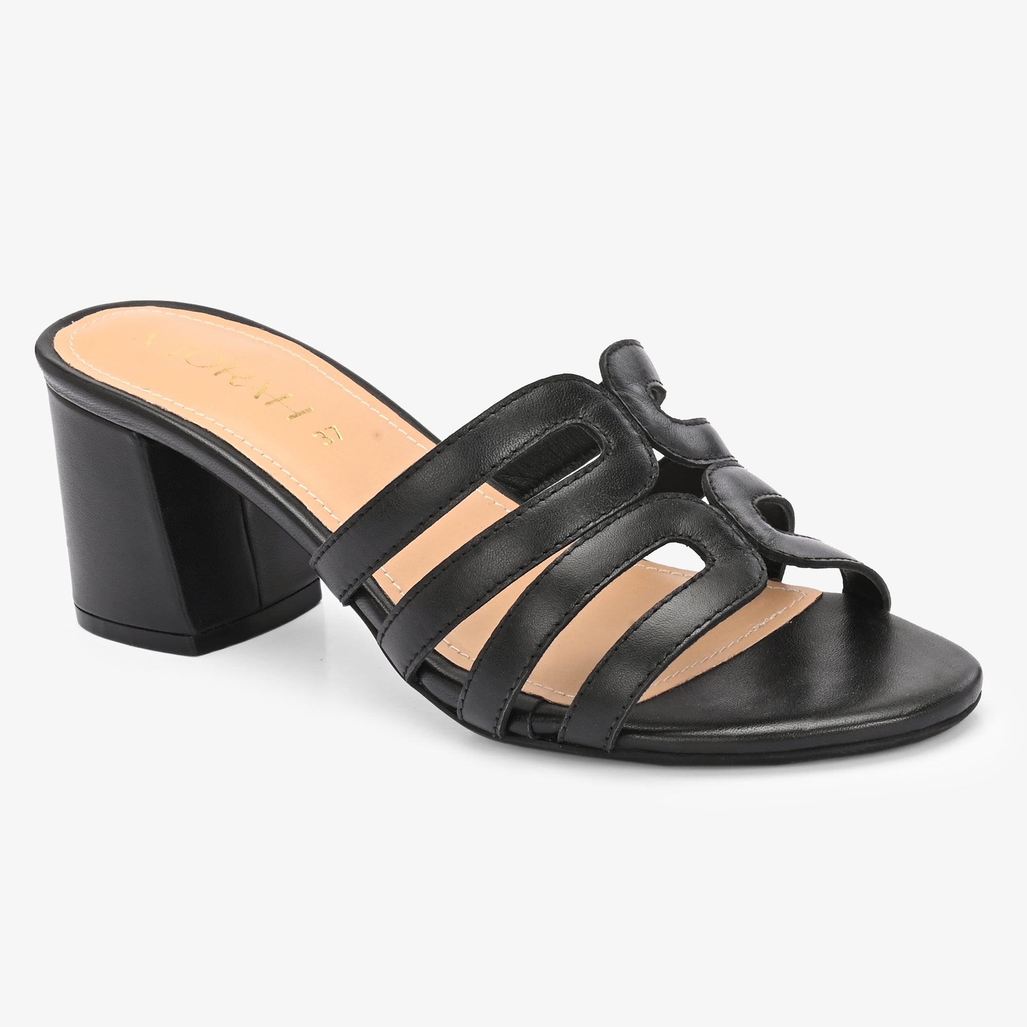 NYSSA Premium Leather Laser Cut Block Heels