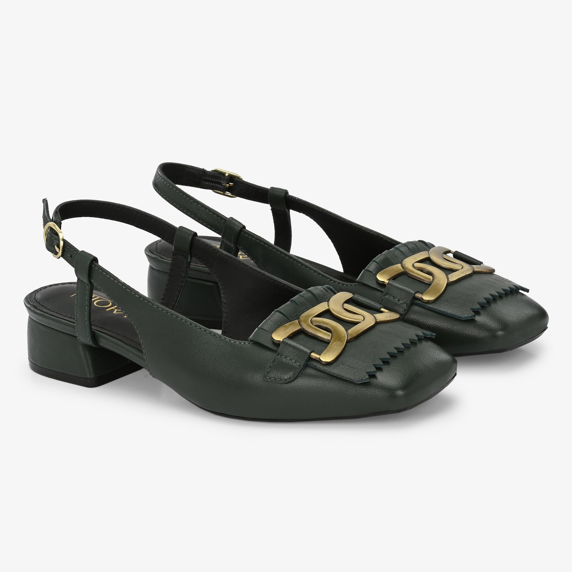 ASTRA Premium Leather Slingback Block Heel Ballerinas
