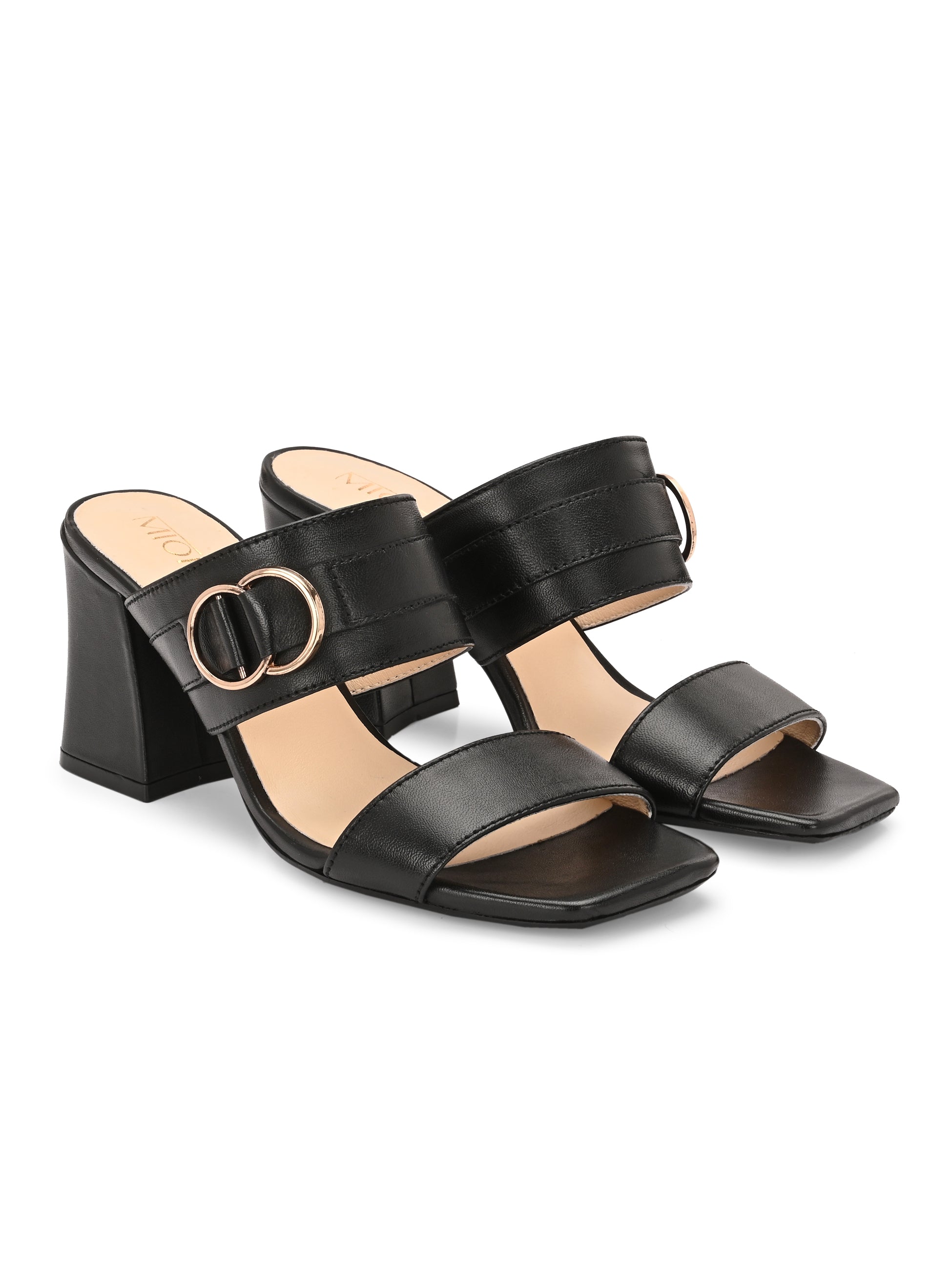 VELORA Premium Leather Double Strap Block Heels