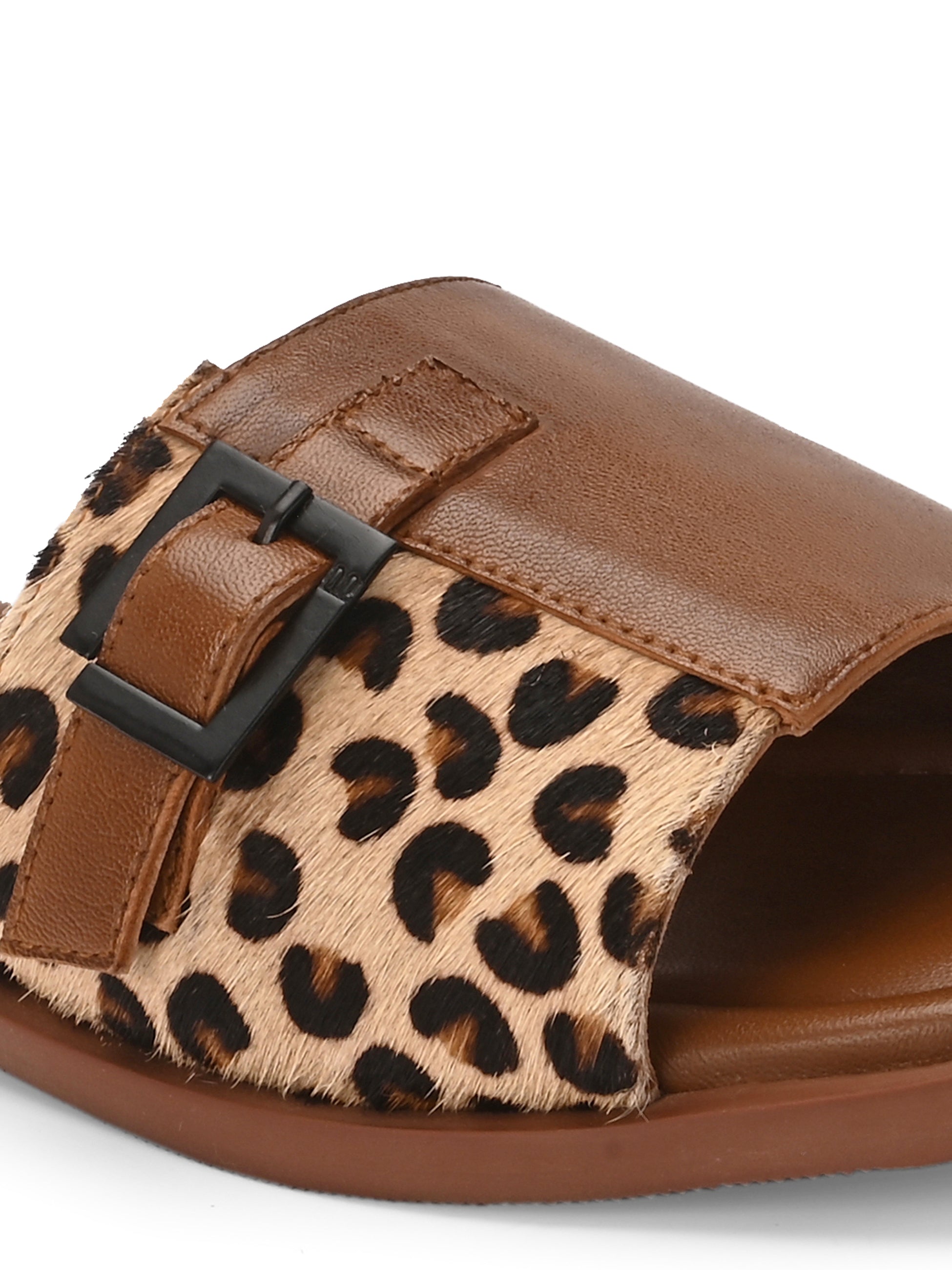 MIA Premium Leather Cushioned Flat Summer Buckled Sliders