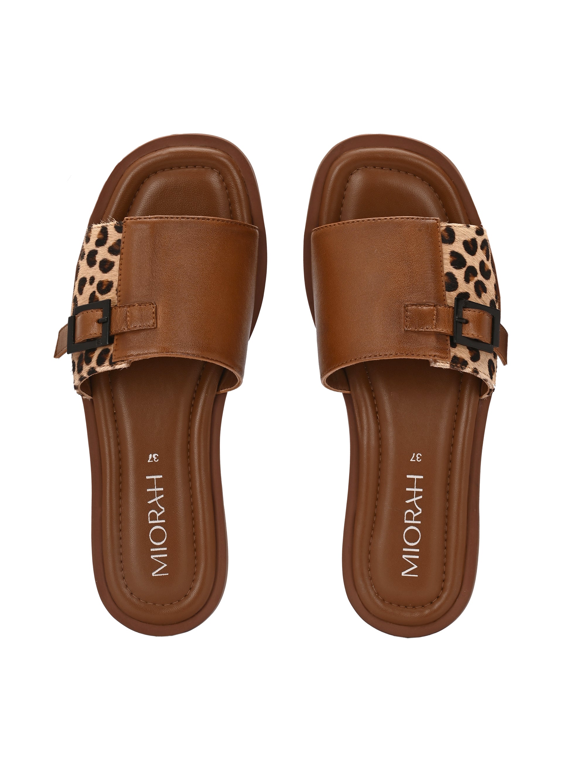 MIA Premium Leather Cushioned Flat Summer Buckled Sliders