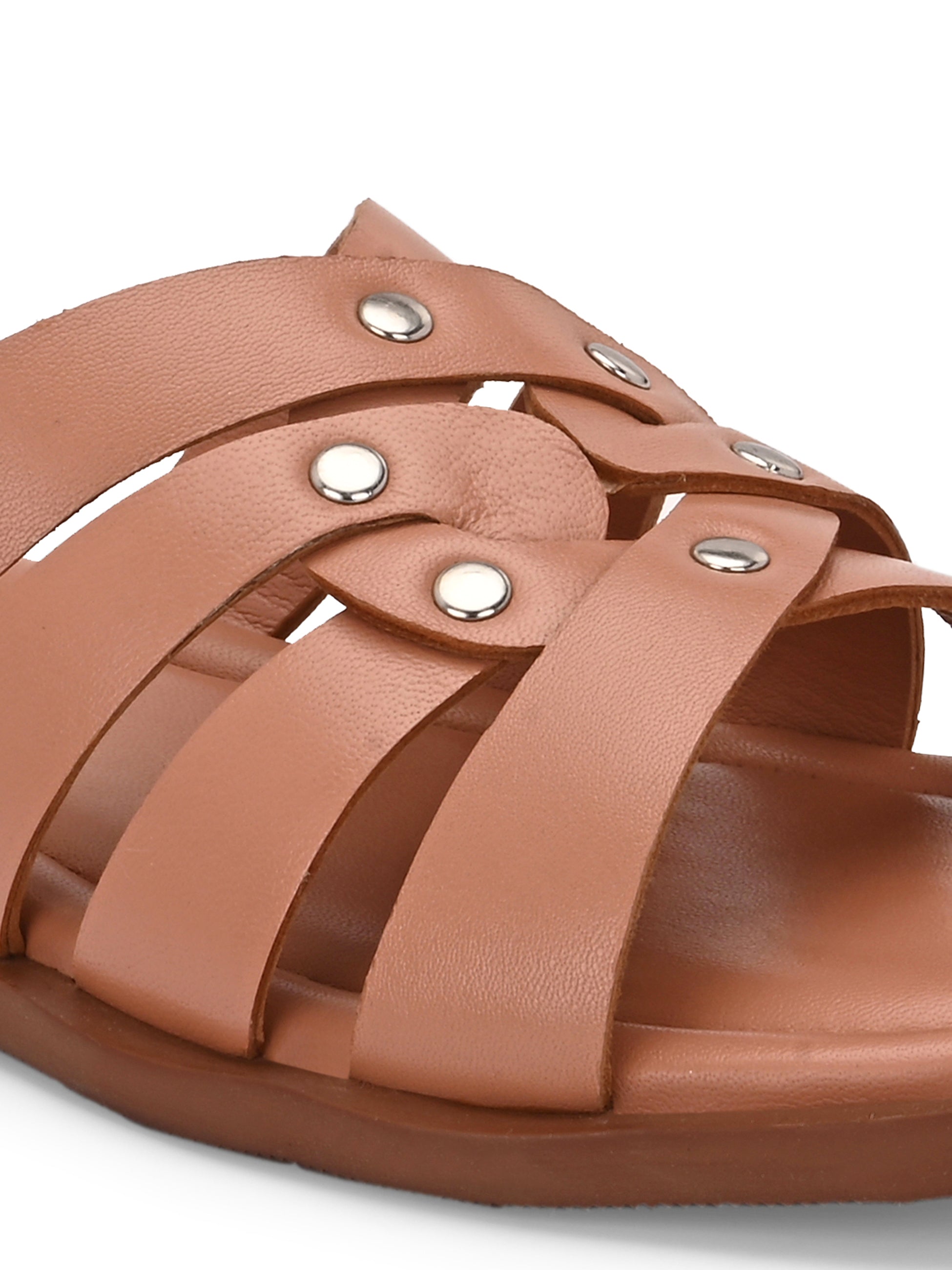 IVY Premium Leather Summer Stud Sliders Pink - The Heels India