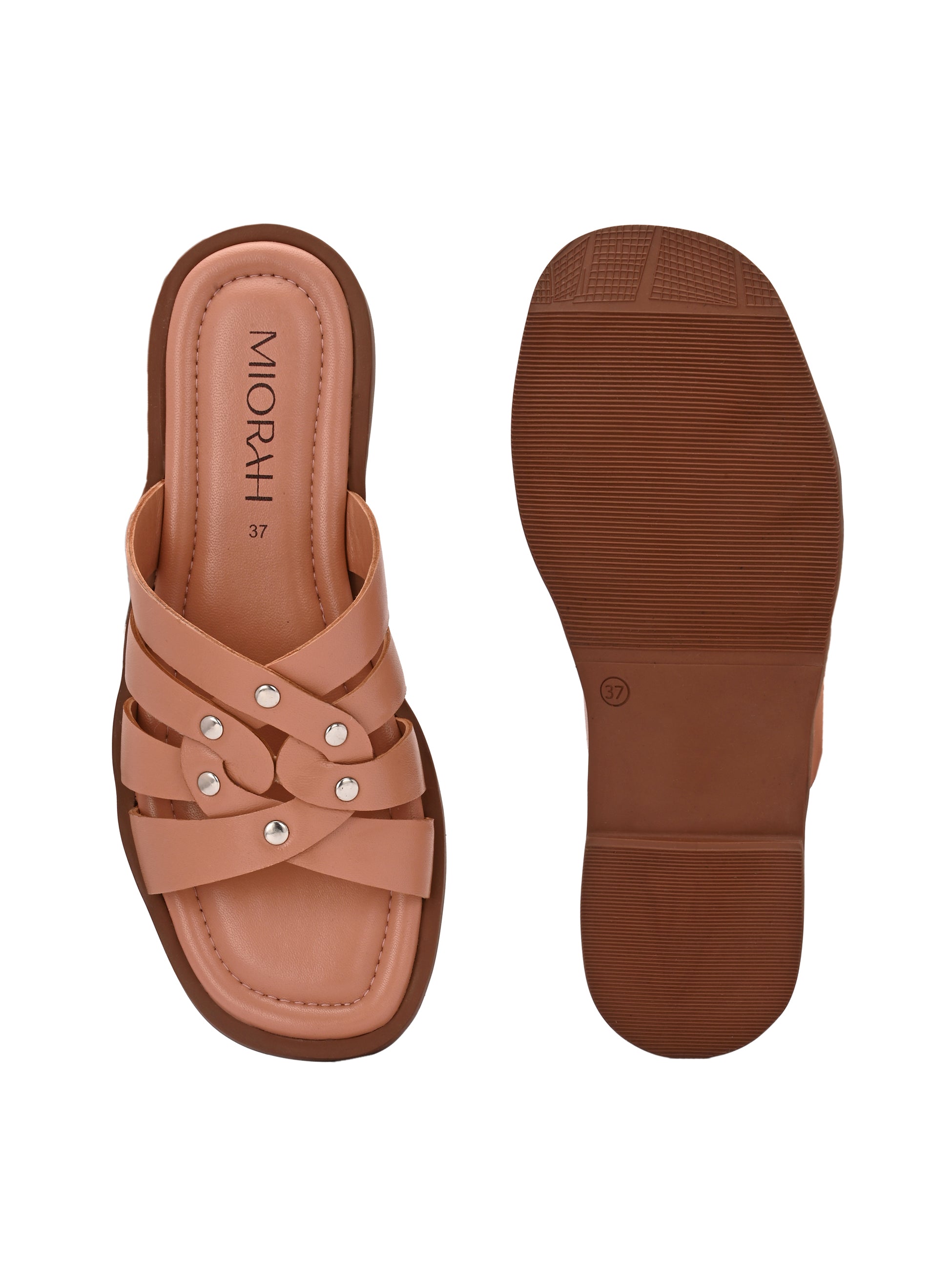IVY Premium Leather Cushioned Flat Summer Stud Sliders