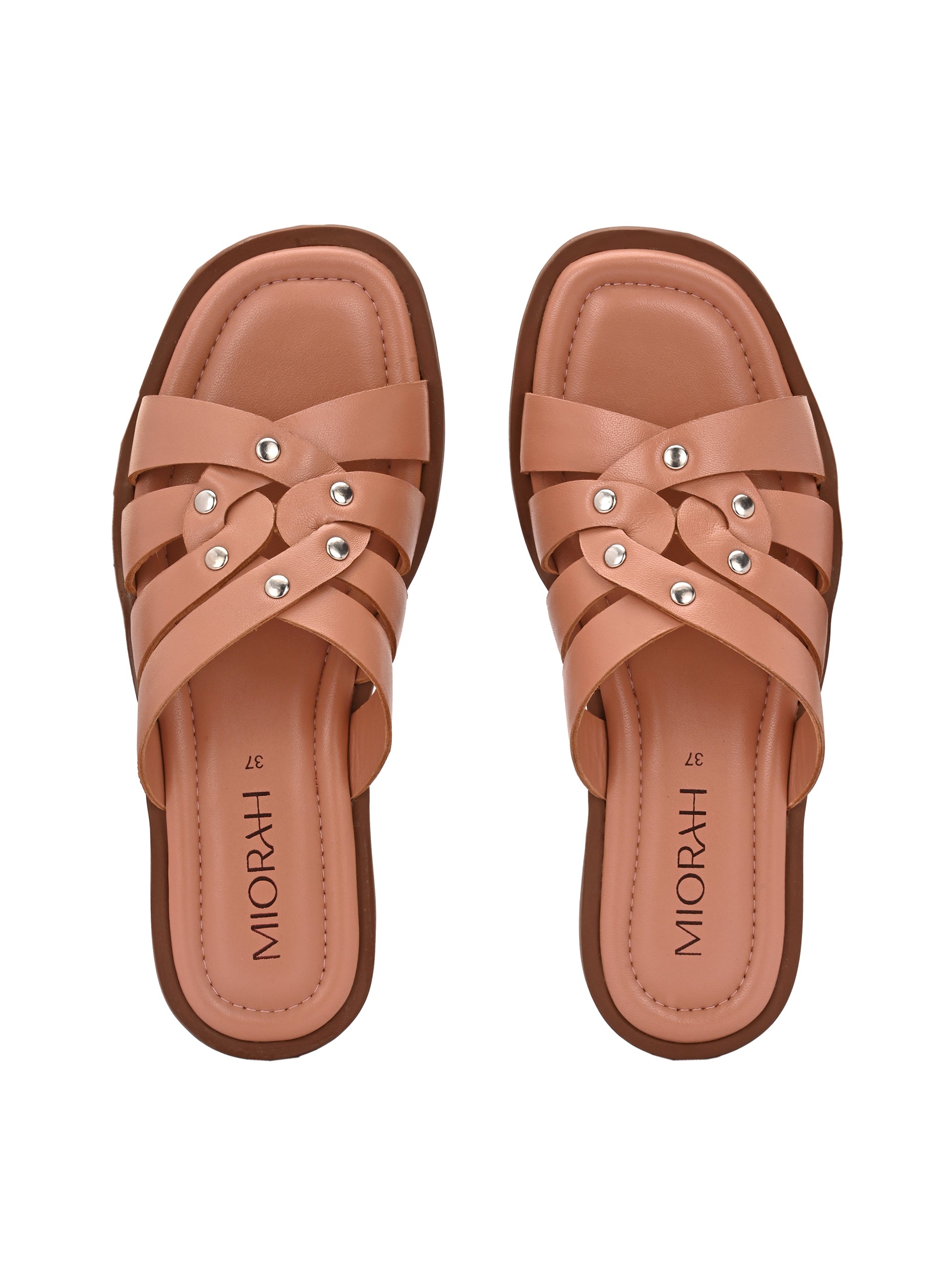 IVY Premium Leather Cushioned Flat Summer Stud Sliders