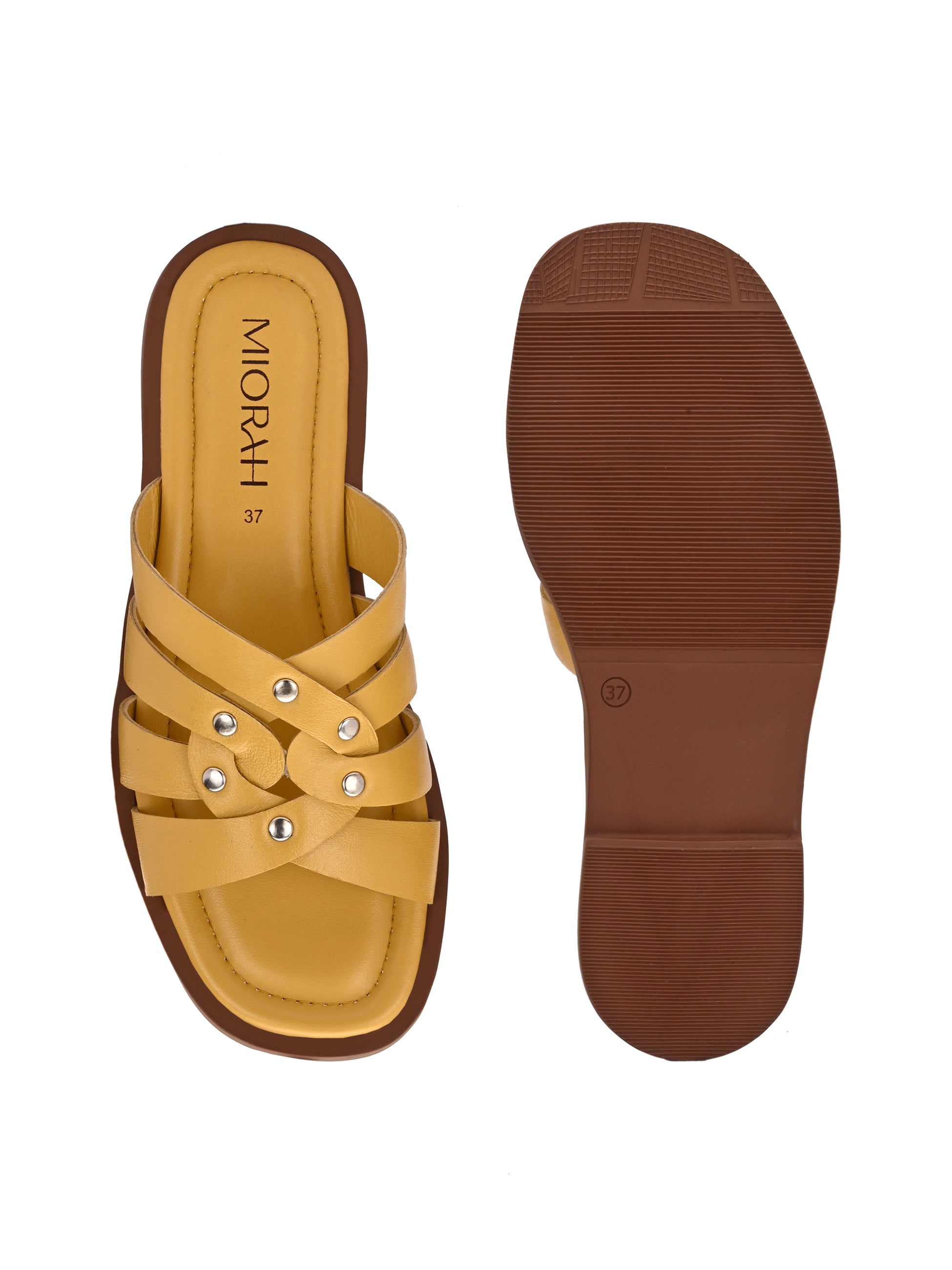 IVY Premium Leather Cushioned Flat Summer Stud Sliders