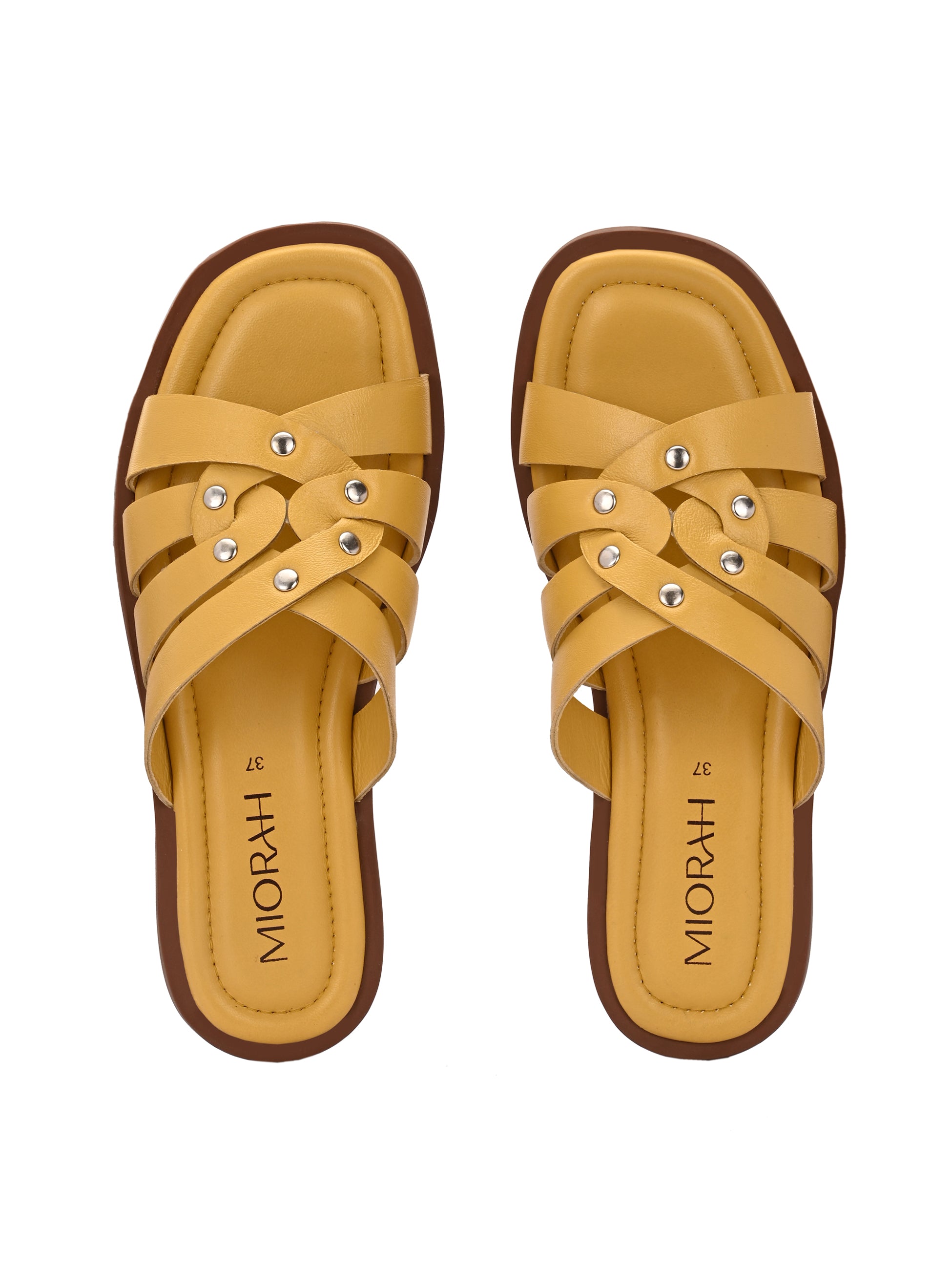 IVY Premium Leather Cushioned Flat Summer Stud Sliders