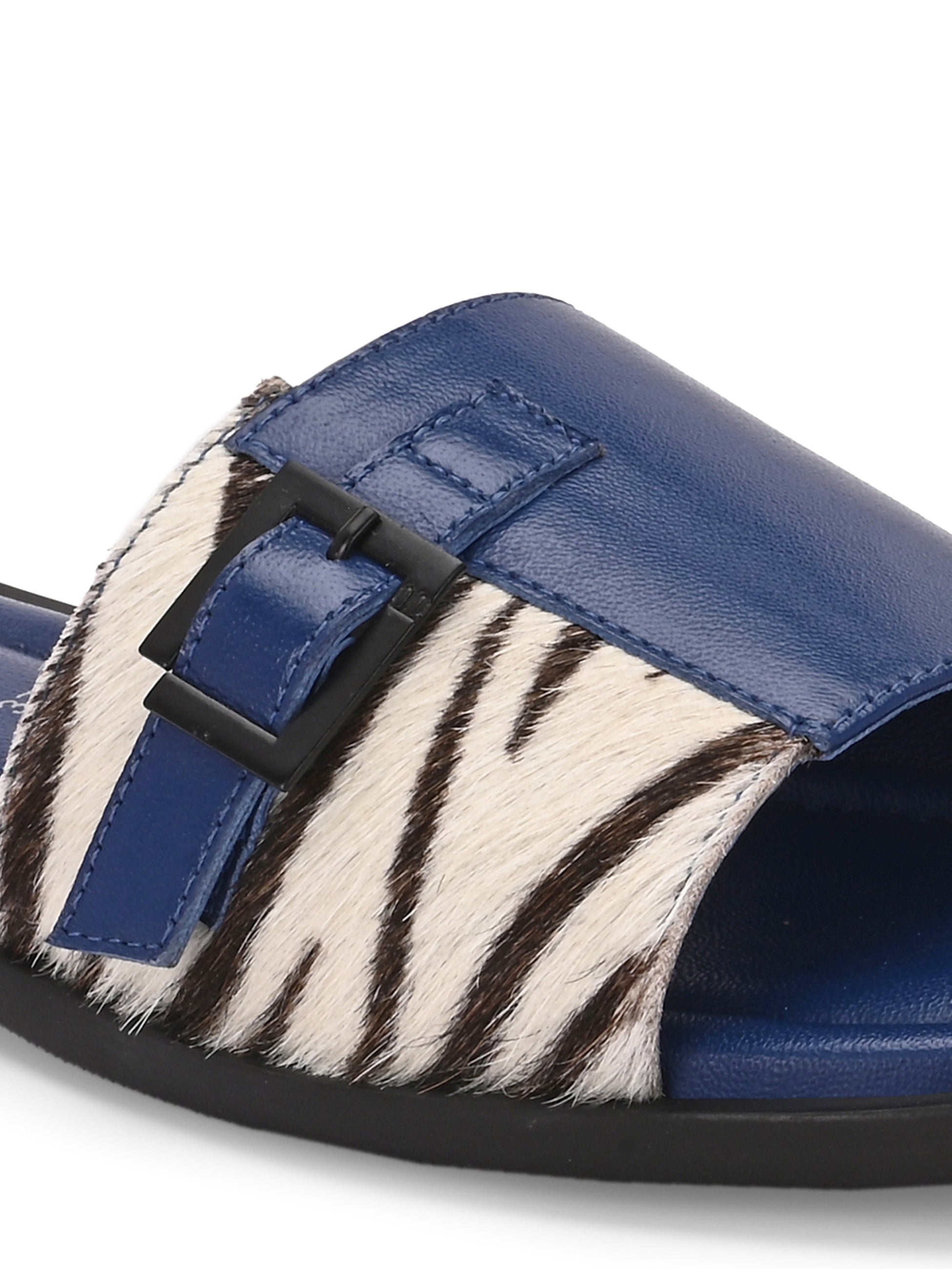 MIA Premium Leather Cushioned Flat Summer Buckled Sliders
