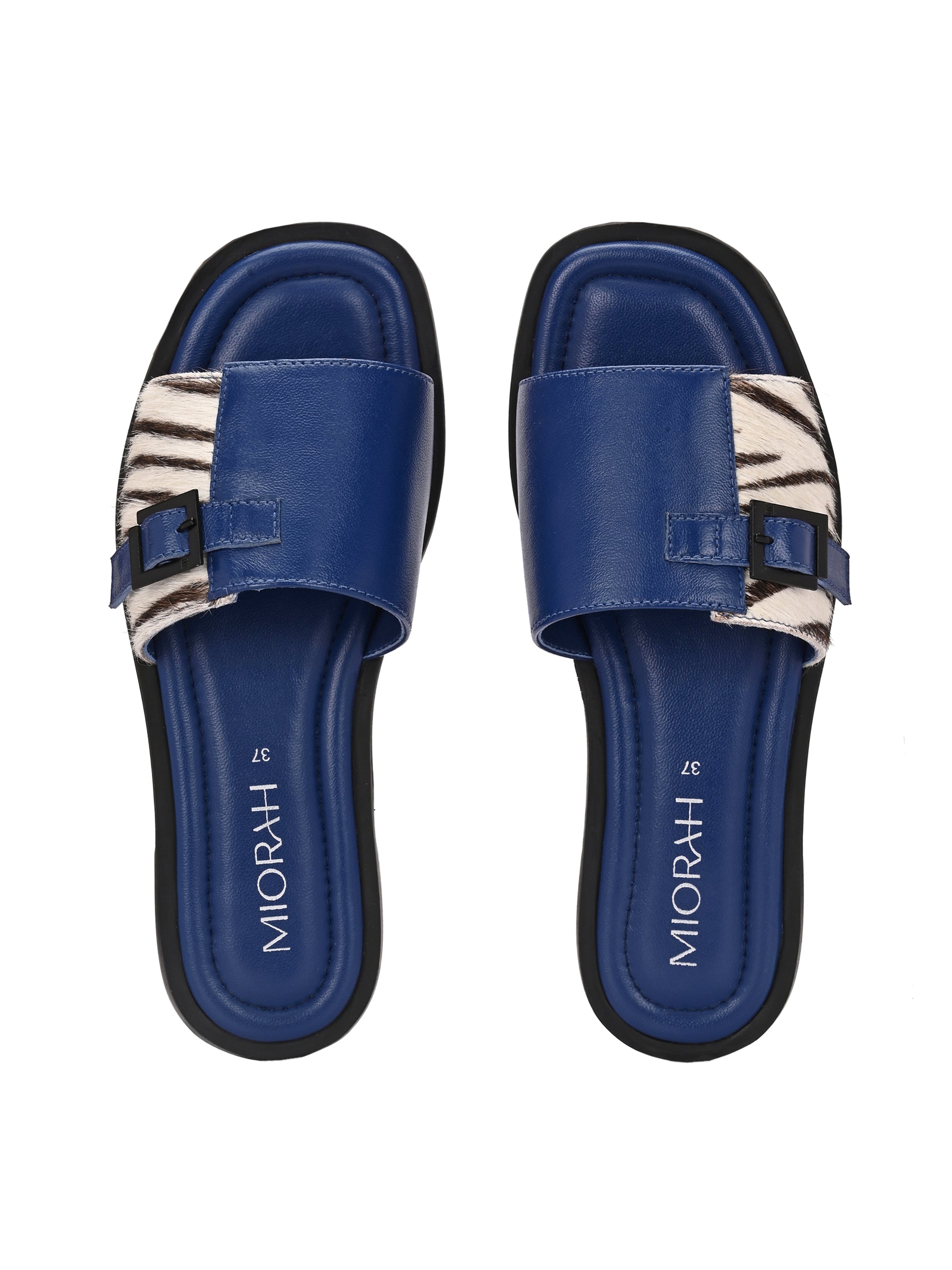 MIA Premium Leather Cushioned Flat Summer Buckled Sliders