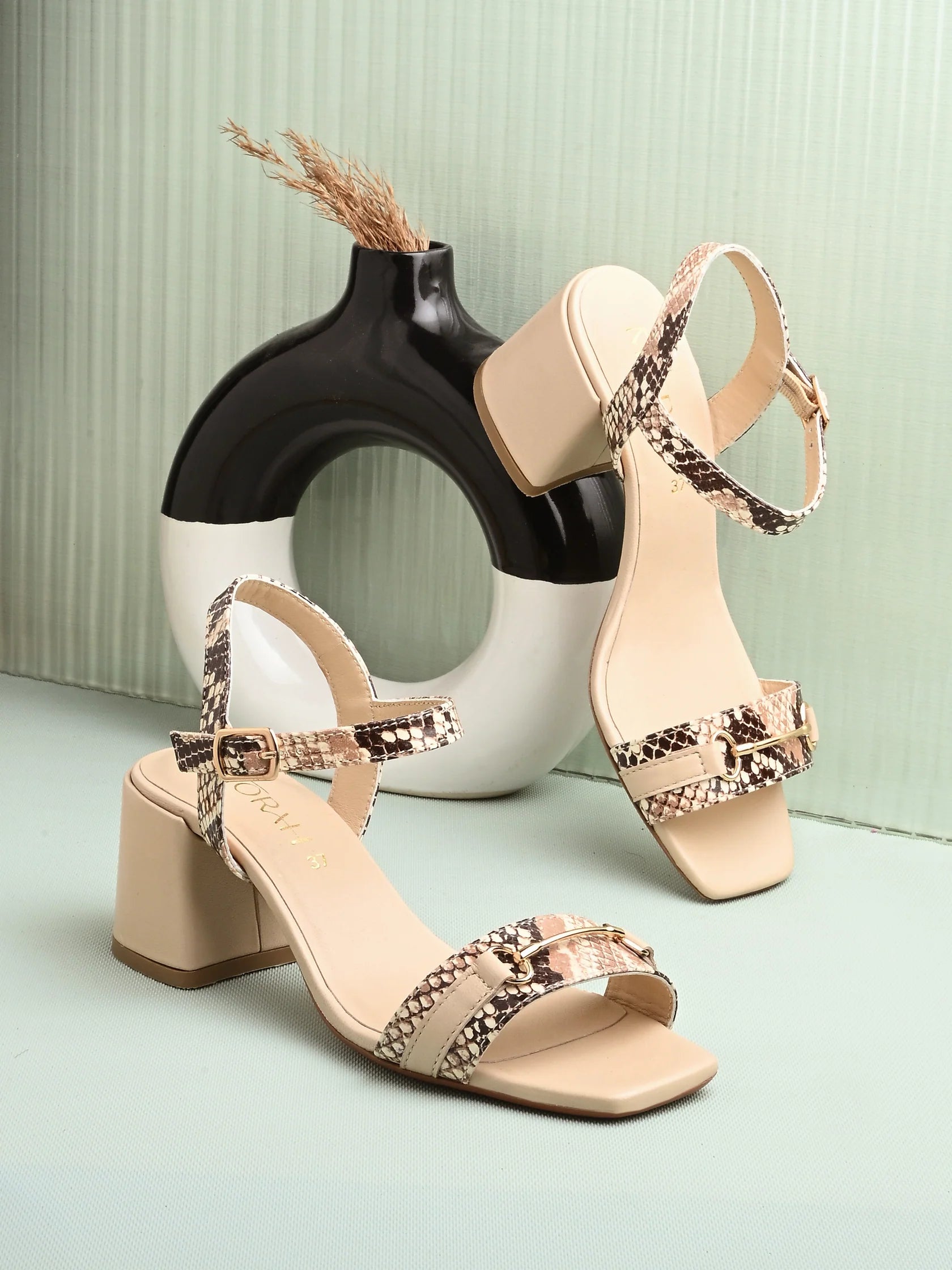 BELLA Premium Leather Ankle Strap Block Heel Sandals - The Heels India