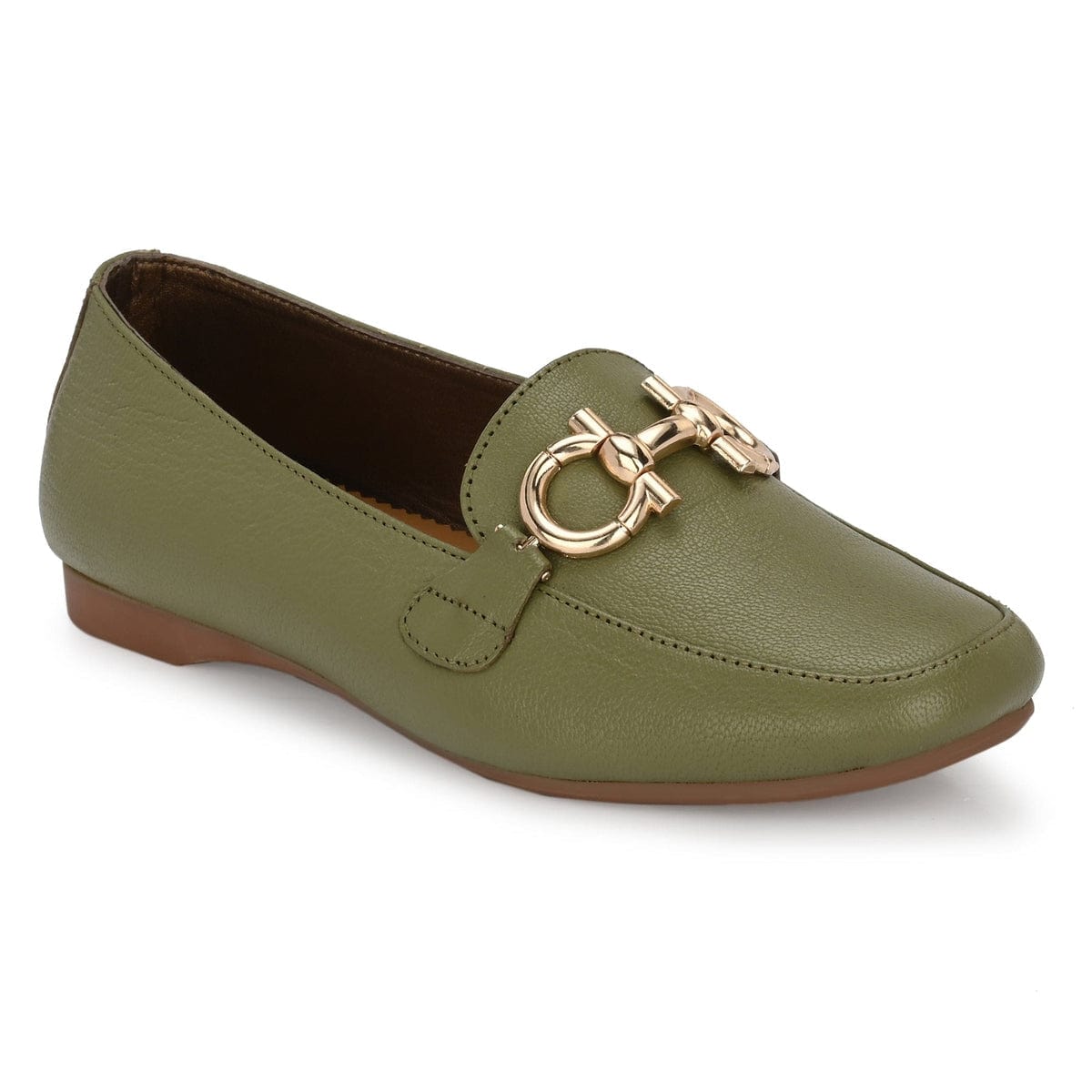 Donna Olive Leather Ballerinas - The Heels India