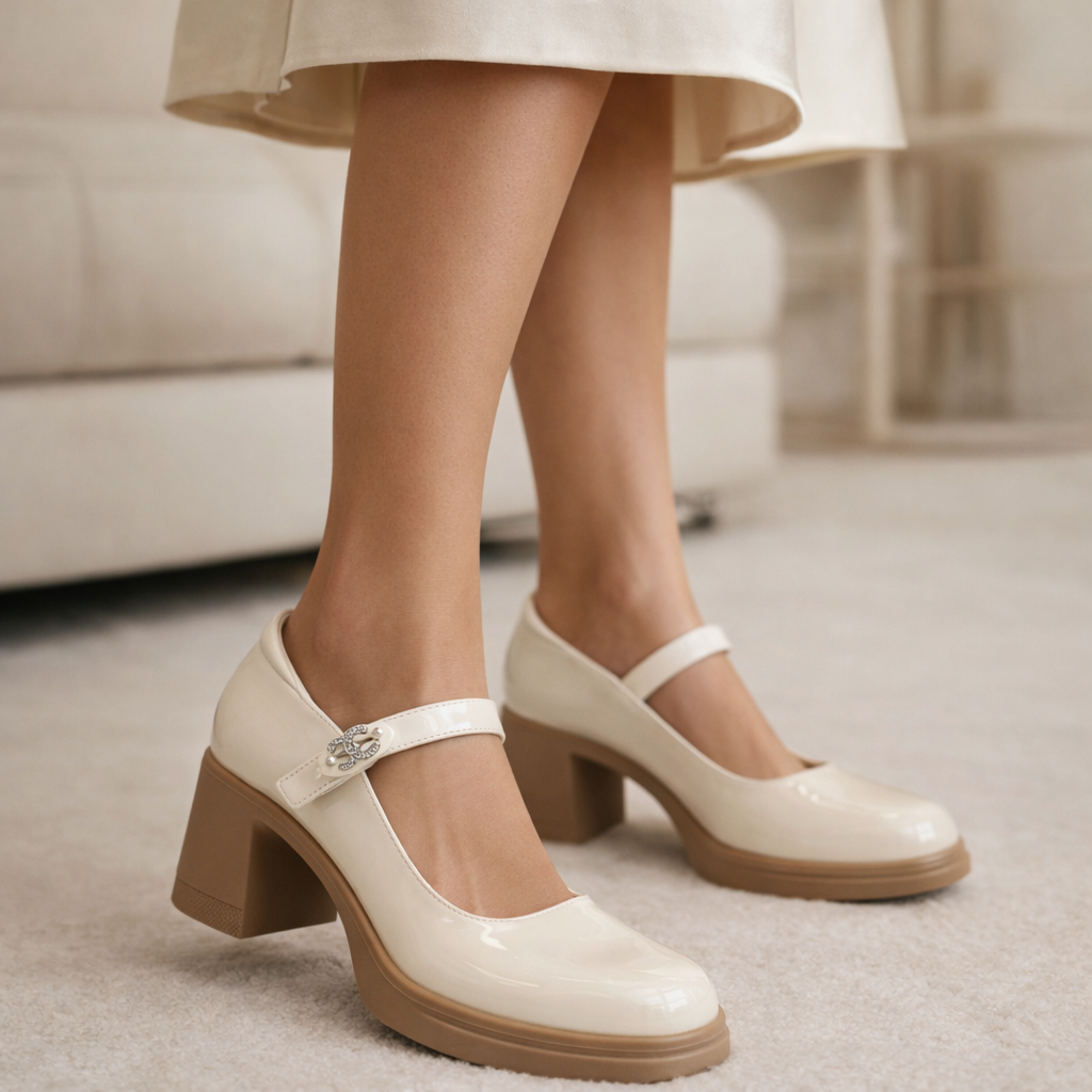 Emrata Premium Patent Leather Ankle Strap Platform Block Heels - The Heels India