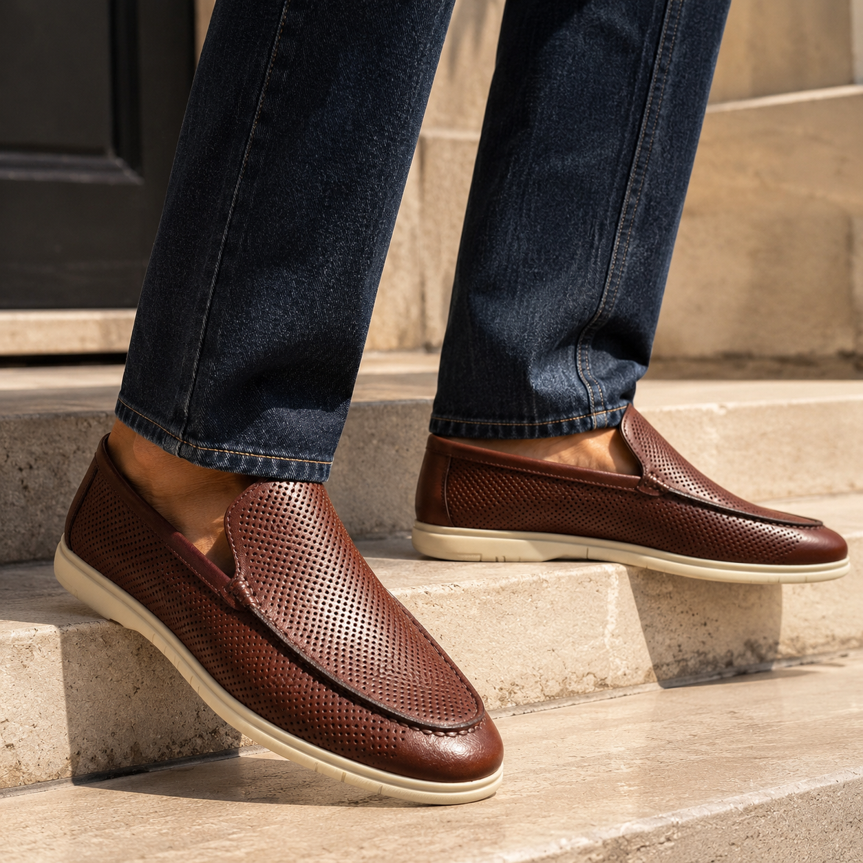 Jude Premium Perforated Leather Slip-On Loafers
