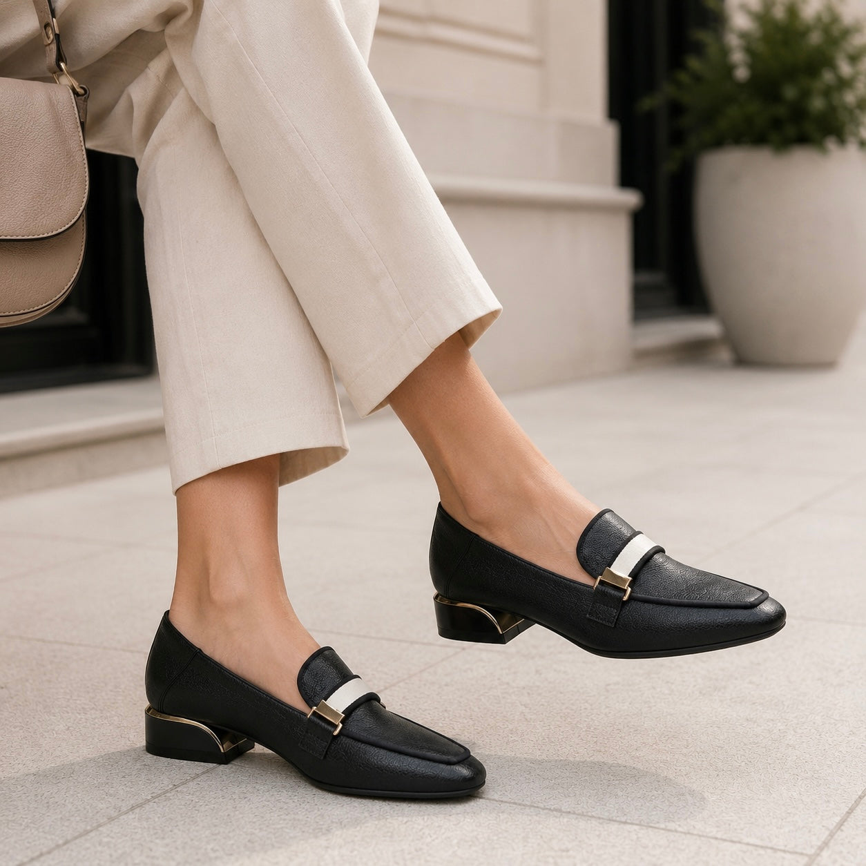 Melrose Premium Strap Block Heel Loafers